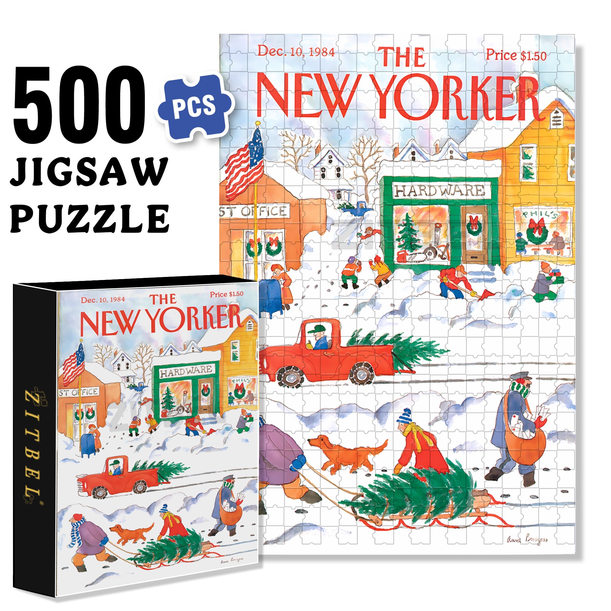 Snowy Town 500pcs/1000pcs Jigsaw Puzzle, Scratch-Resistant, Interactive Family Game & Brain-Boosting DIY Decor, Perfect for Halloween, Christmas & New Year Gifts, Family Puzzle Game