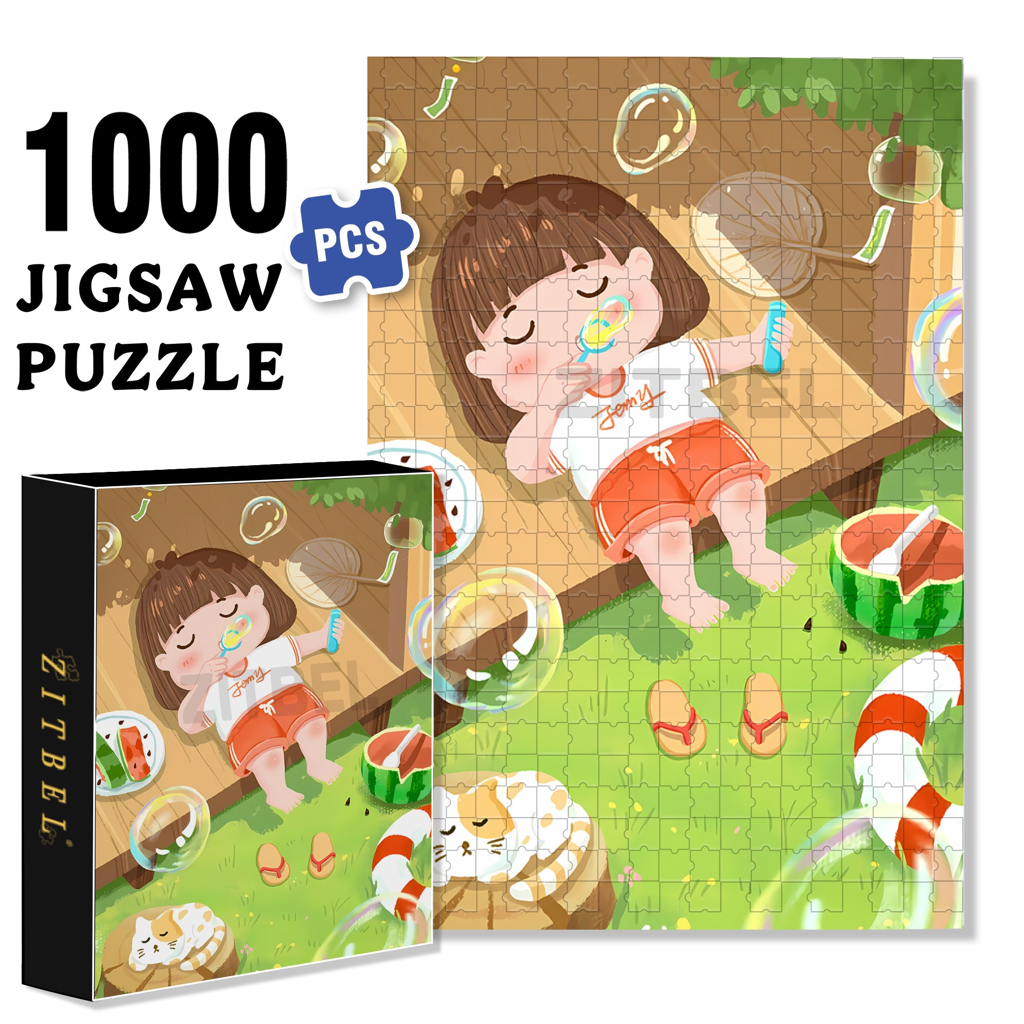 Summer Bubbles 500pcs/1000pcs Jigsaw Puzzle, Scratch-Resistant, Interactive Family Game & Brain-Boosting DIY Decor, Perfect for Halloween, Christmas & New Year Gifts, Family Puzzle Game