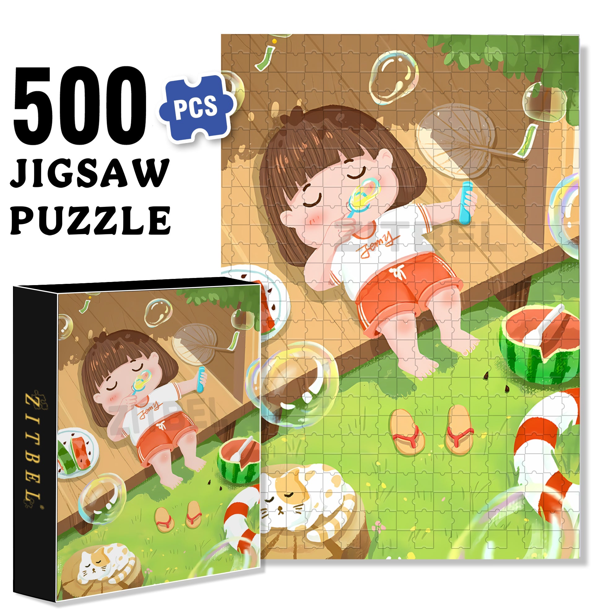 Summer Bubbles 500pcs/1000pcs Jigsaw Puzzle, Scratch-Resistant, Interactive Family Game & Brain-Boosting DIY Decor, Perfect for Halloween, Christmas & New Year Gifts, Family Puzzle Game