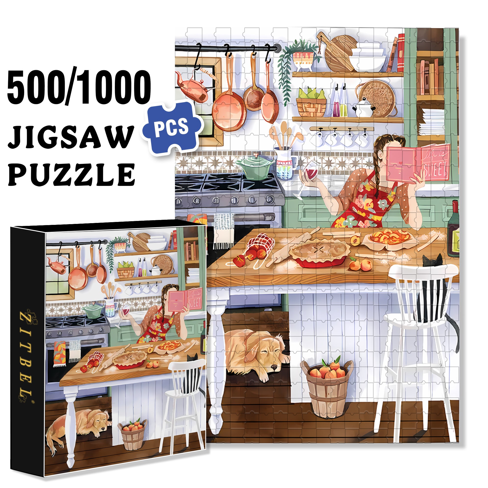 Sweet 500pcs/1000pcs Jigsaw Puzzle, Scratch-Resistant, Interactive Family Game & Brain-Boosting DIY Decor, Perfect for Halloween, Christmas & New Year Gifts, Family Puzzle Game