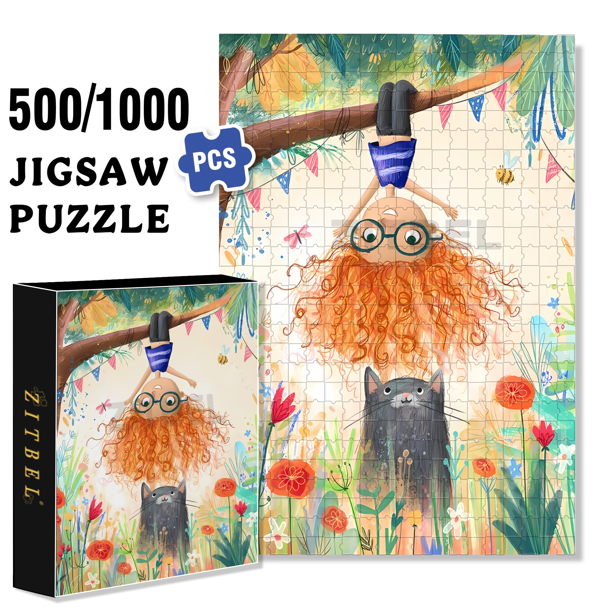 Upside-down Lucy 500pcs/1000pcs Jigsaw Puzzle, Scratch-Resistant, Interactive Family Game & Brain-Boosting DIY Decor, Perfect for Halloween, Christmas & New Year Gifts, Family Puzzle Game
