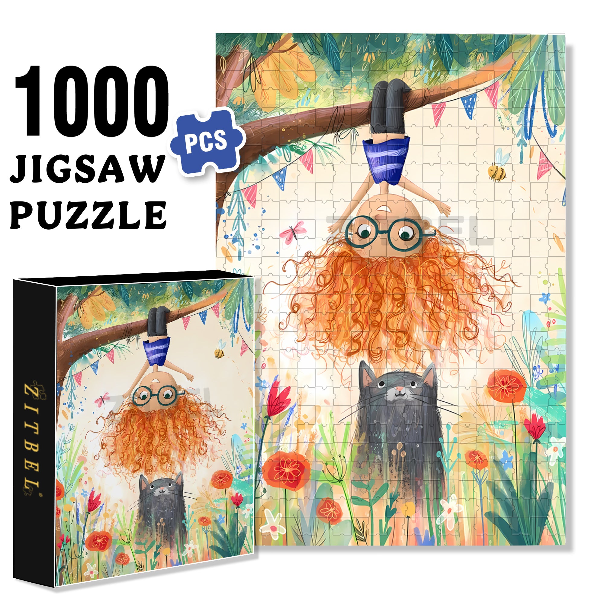 Upside-down Lucy 500pcs/1000pcs Jigsaw Puzzle, Scratch-Resistant, Interactive Family Game & Brain-Boosting DIY Decor, Perfect for Halloween, Christmas & New Year Gifts, Family Puzzle Game