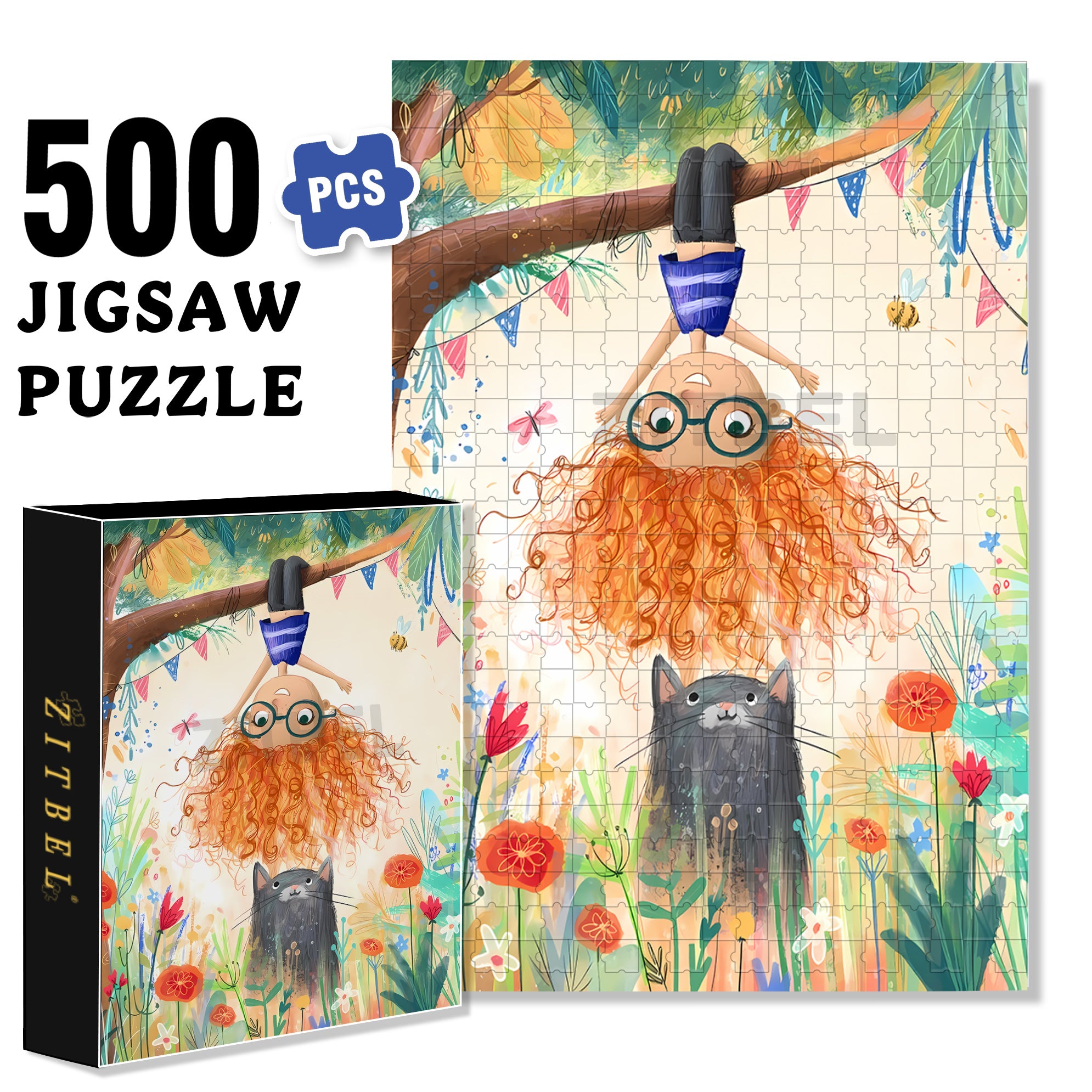 Upside-down Lucy 500pcs/1000pcs Jigsaw Puzzle, Scratch-Resistant, Interactive Family Game & Brain-Boosting DIY Decor, Perfect for Halloween, Christmas & New Year Gifts, Family Puzzle Game