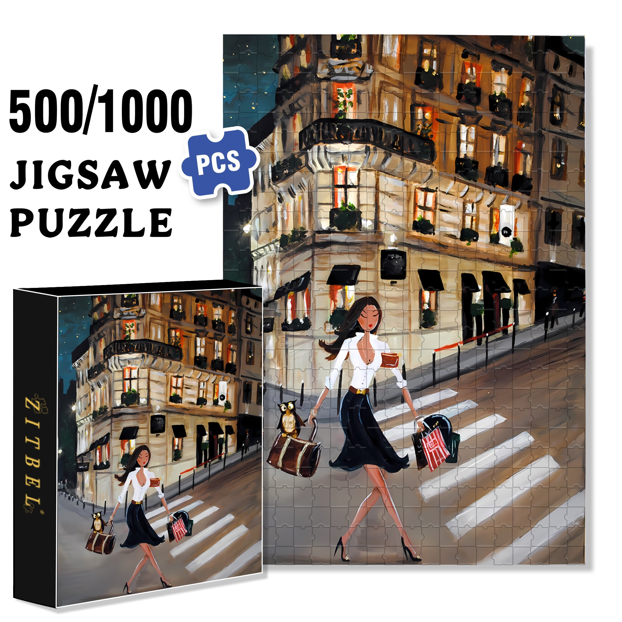 Walking Down The Street 500pcs/1000pcs Jigsaw Puzzle, Scratch-Resistant, Interactive Family Game & Brain-Boosting DIY Decor, Perfect for Halloween, Christmas & New Year Gifts, Family Puzzle Game