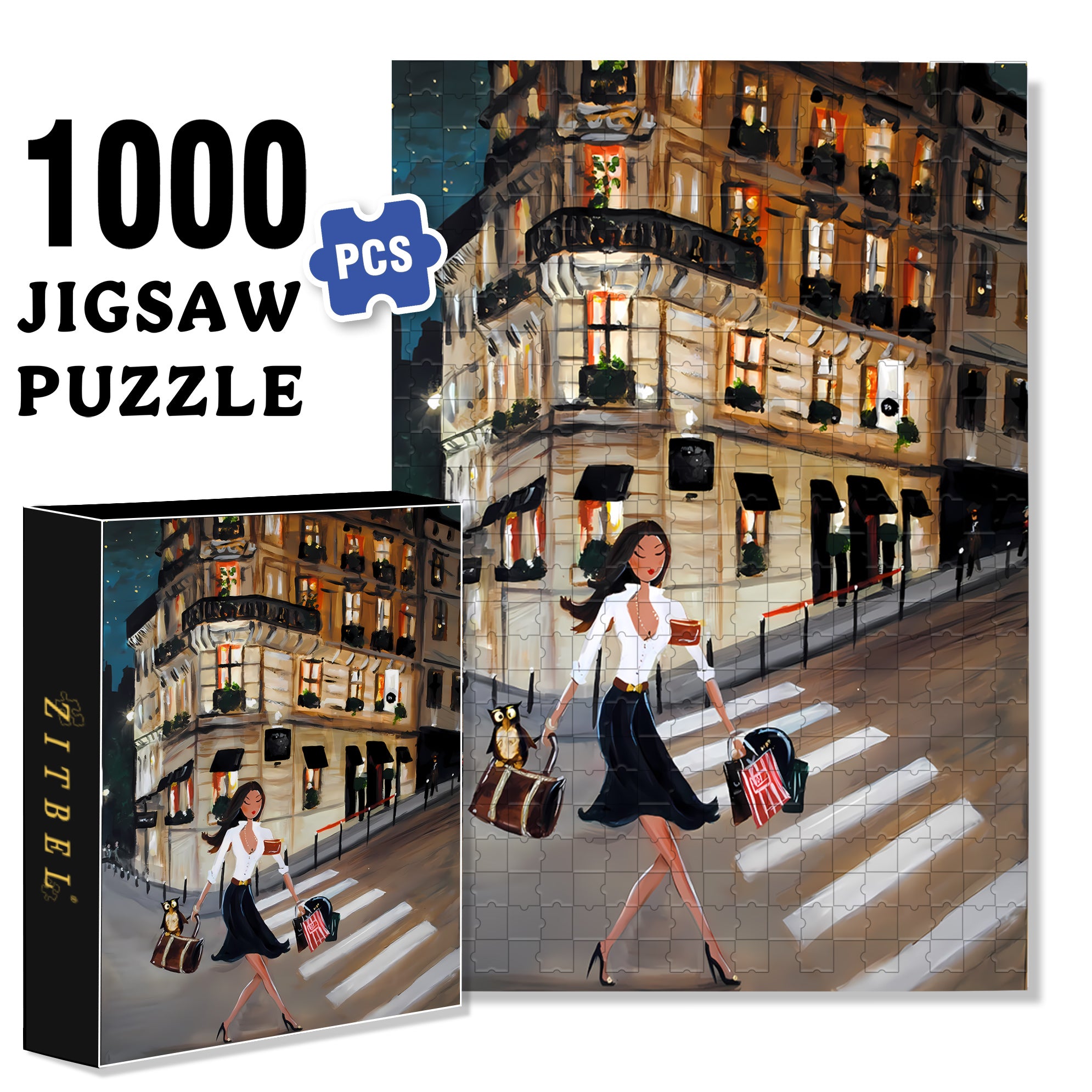 Walking Down The Street 500pcs/1000pcs Jigsaw Puzzle, Scratch-Resistant, Interactive Family Game & Brain-Boosting DIY Decor, Perfect for Halloween, Christmas & New Year Gifts, Family Puzzle Game