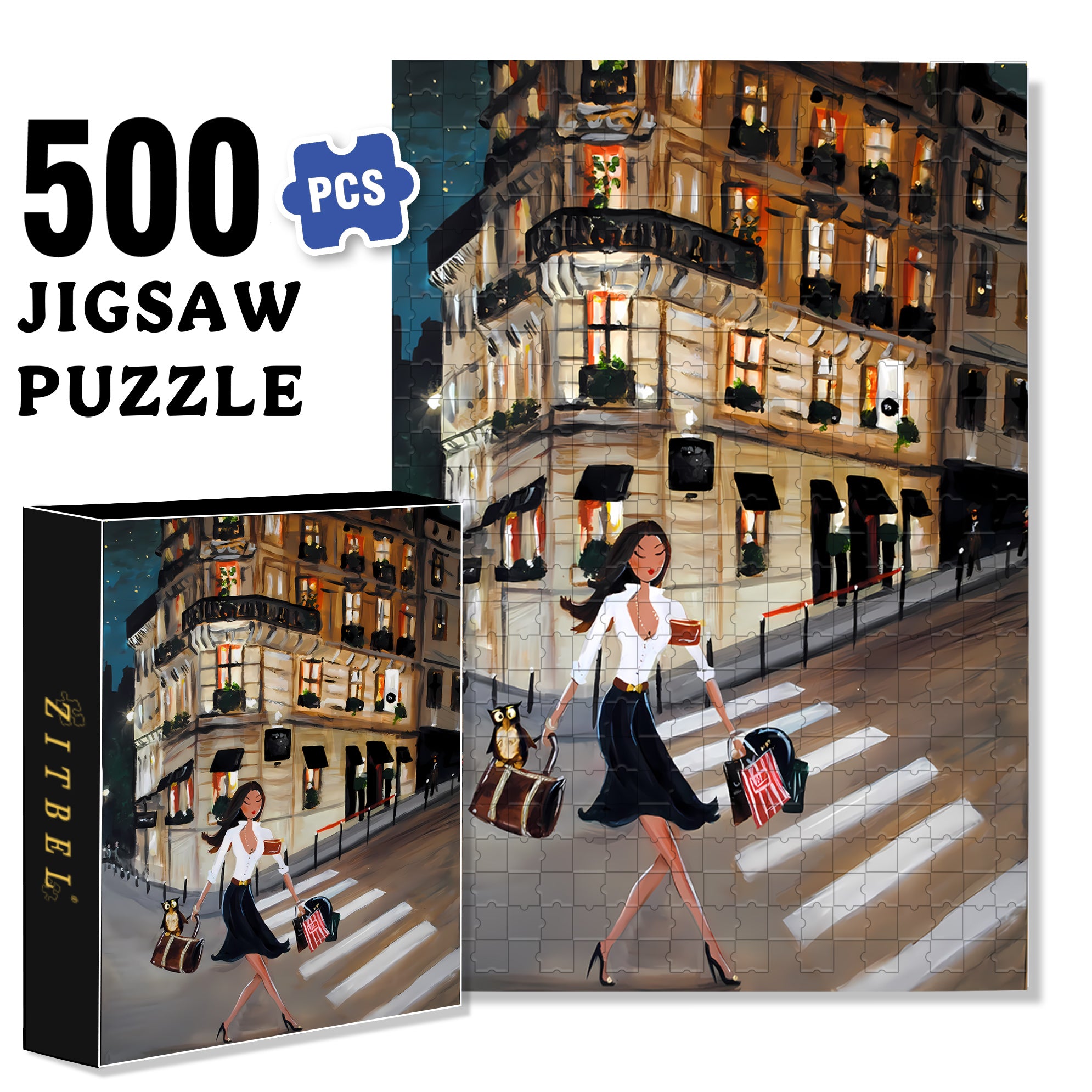 Walking Down The Street 500pcs/1000pcs Jigsaw Puzzle, Scratch-Resistant, Interactive Family Game & Brain-Boosting DIY Decor, Perfect for Halloween, Christmas & New Year Gifts, Family Puzzle Game