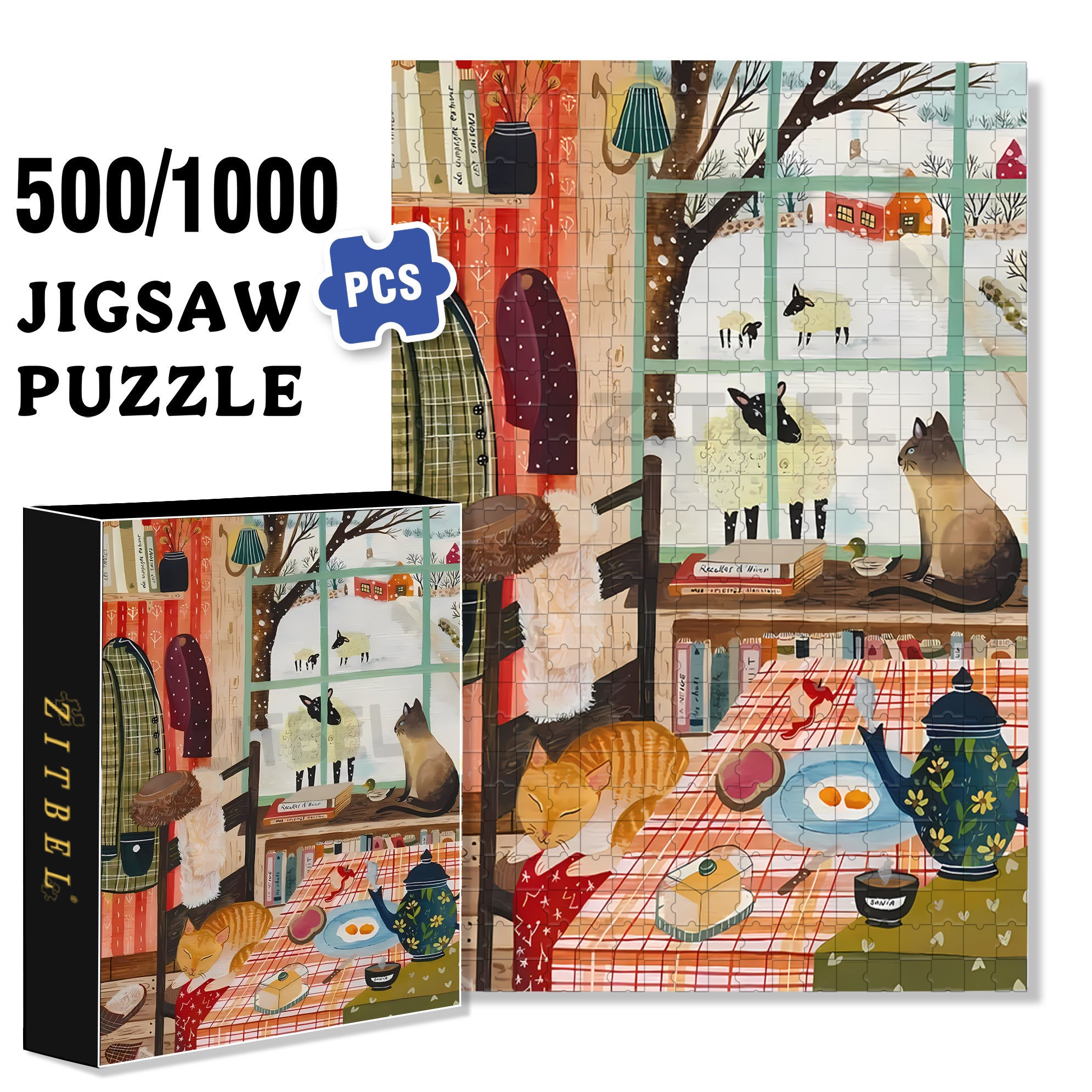 Winter Window 500pcs/1000pcs Jigsaw Puzzle, Scratch-Resistant, Interactive Family Game & Brain-Boosting DIY Decor, Perfect for Halloween, Christmas & New Year Gifts, Family Puzzle Game