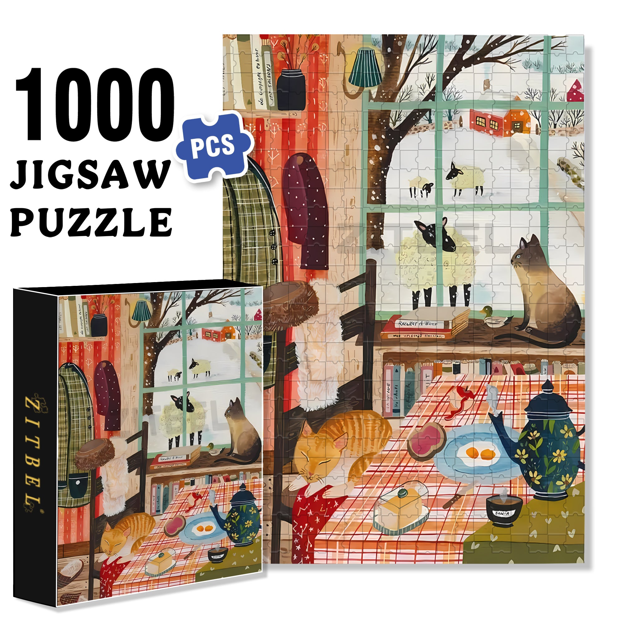 Winter Window 500pcs/1000pcs Jigsaw Puzzle, Scratch-Resistant, Interactive Family Game & Brain-Boosting DIY Decor, Perfect for Halloween, Christmas & New Year Gifts, Family Puzzle Game
