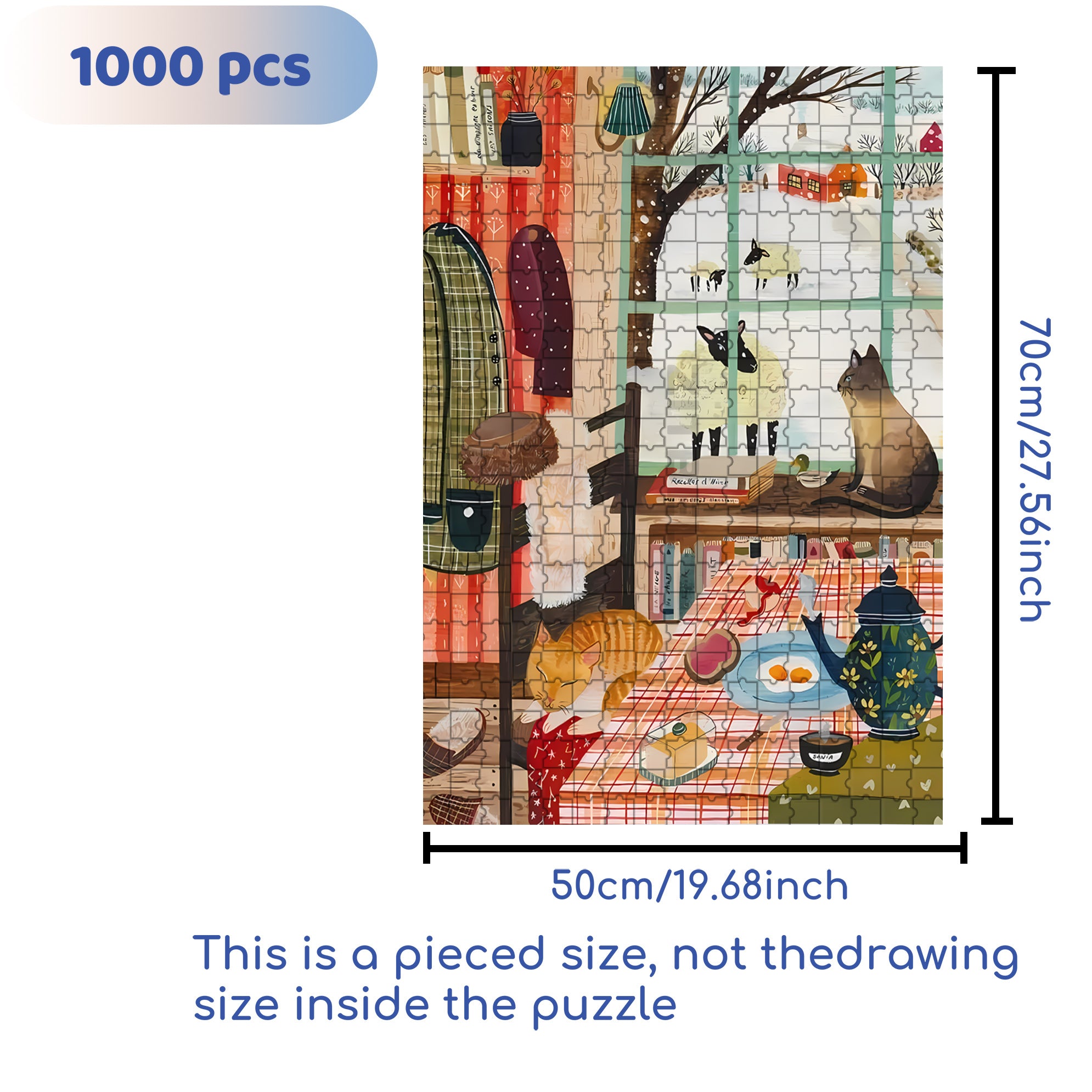 Winter Window 500pcs/1000pcs Jigsaw Puzzle, Scratch-Resistant, Interactive Family Game & Brain-Boosting DIY Decor, Perfect for Halloween, Christmas & New Year Gifts, Family Puzzle Game