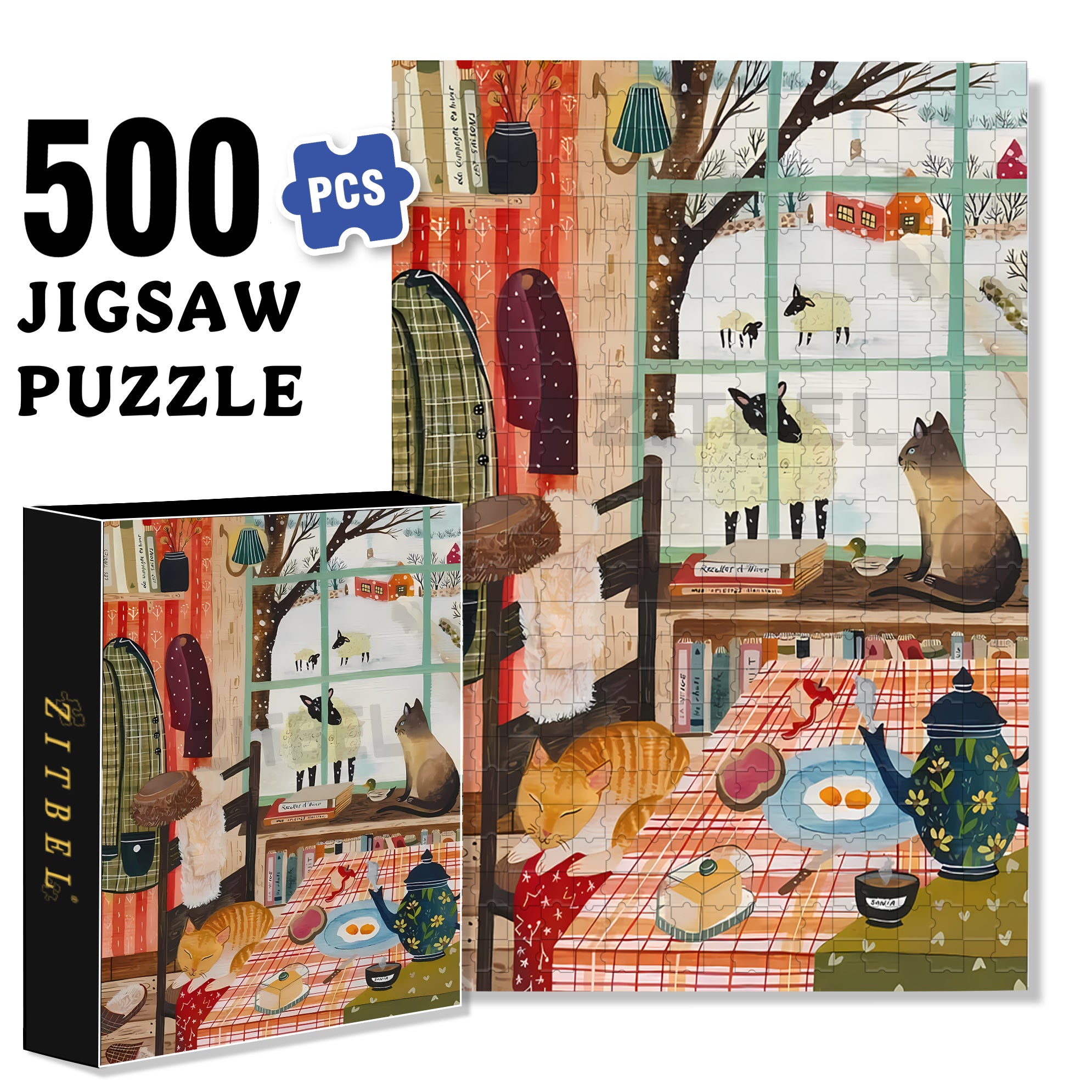 Winter Window 500pcs/1000pcs Jigsaw Puzzle, Scratch-Resistant, Interactive Family Game & Brain-Boosting DIY Decor, Perfect for Halloween, Christmas & New Year Gifts, Family Puzzle Game