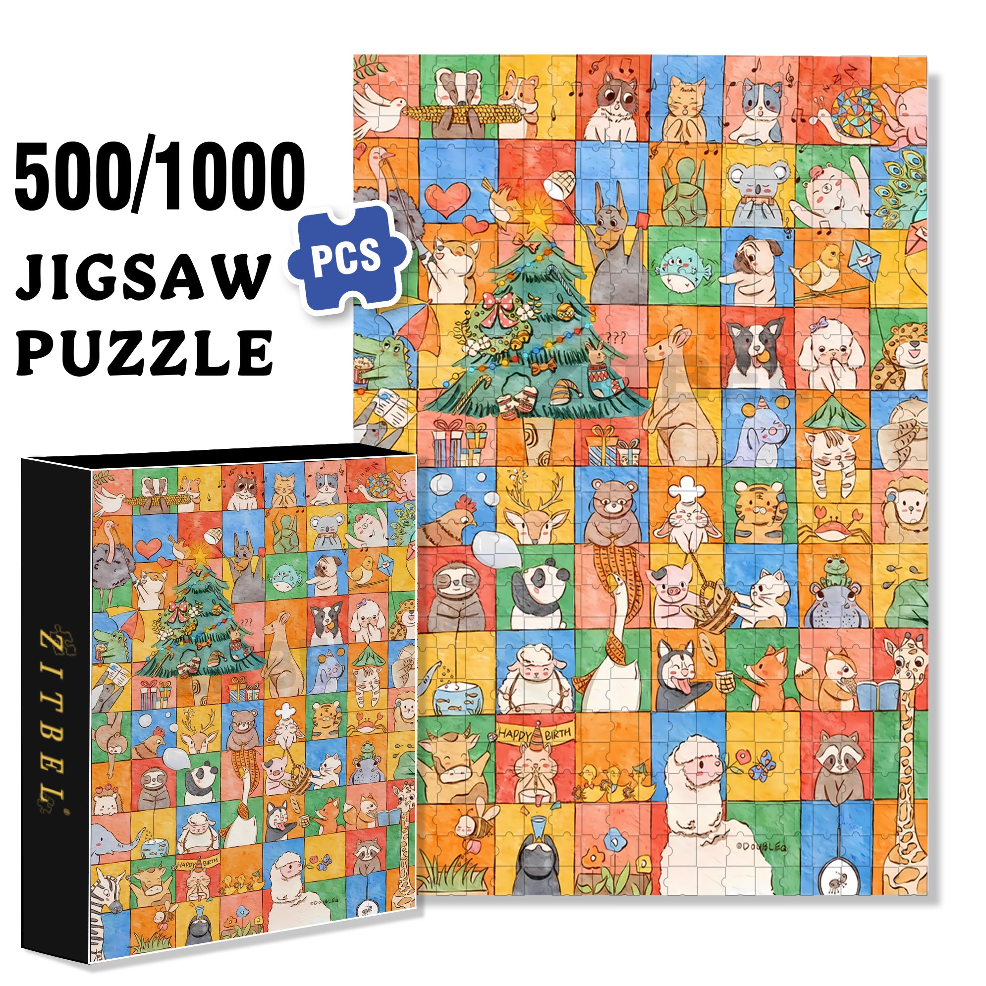Animal Grid 500pcs/1000pcs Jigsaw Puzzle, Scratch-Resistant, Interactive Family Game & Brain-Boosting DIY Decor, Perfect for Halloween, Christmas & New Year Gifts, Family Puzzle Game