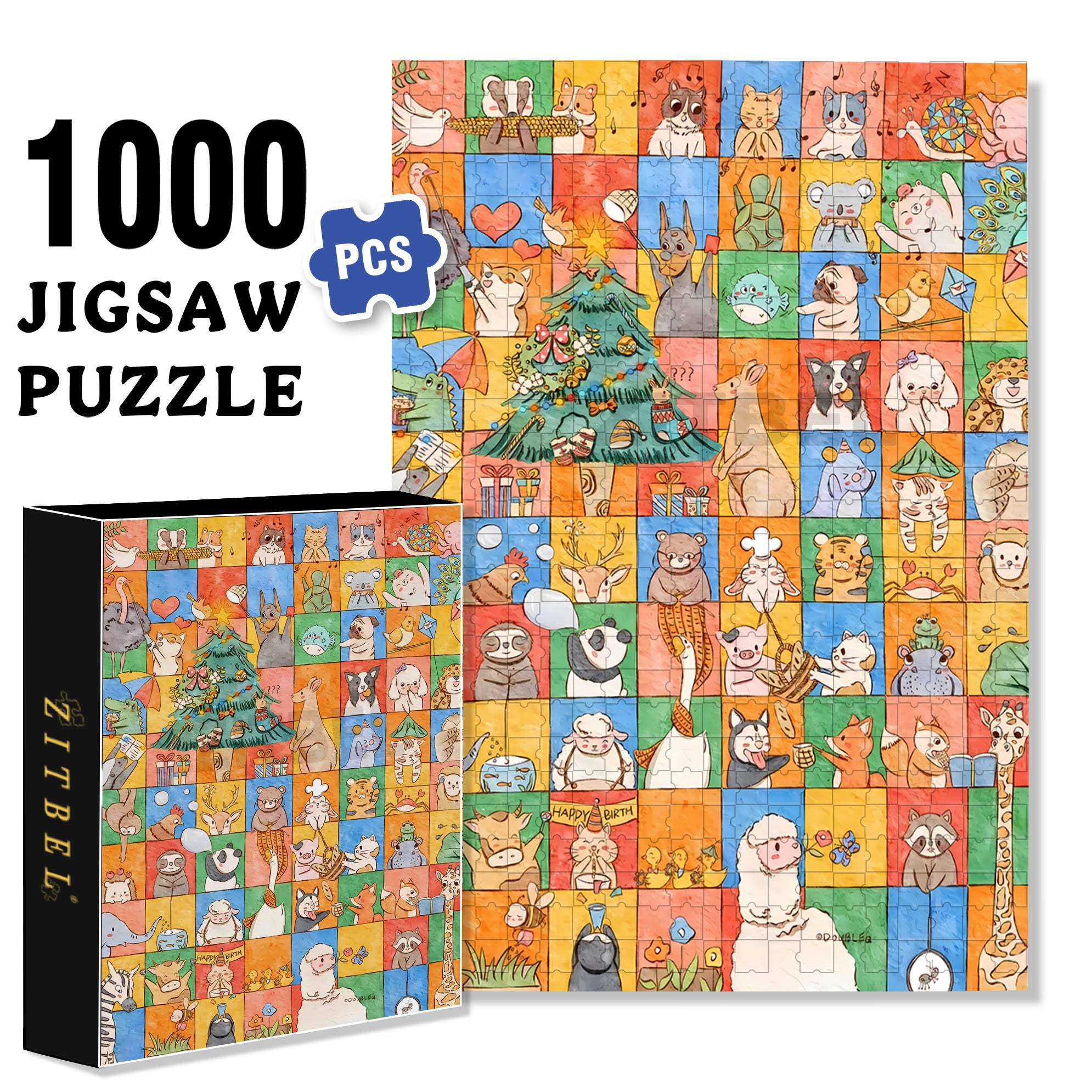 Animal Grid 500pcs/1000pcs Jigsaw Puzzle, Scratch-Resistant, Interactive Family Game & Brain-Boosting DIY Decor, Perfect for Halloween, Christmas & New Year Gifts, Family Puzzle Game