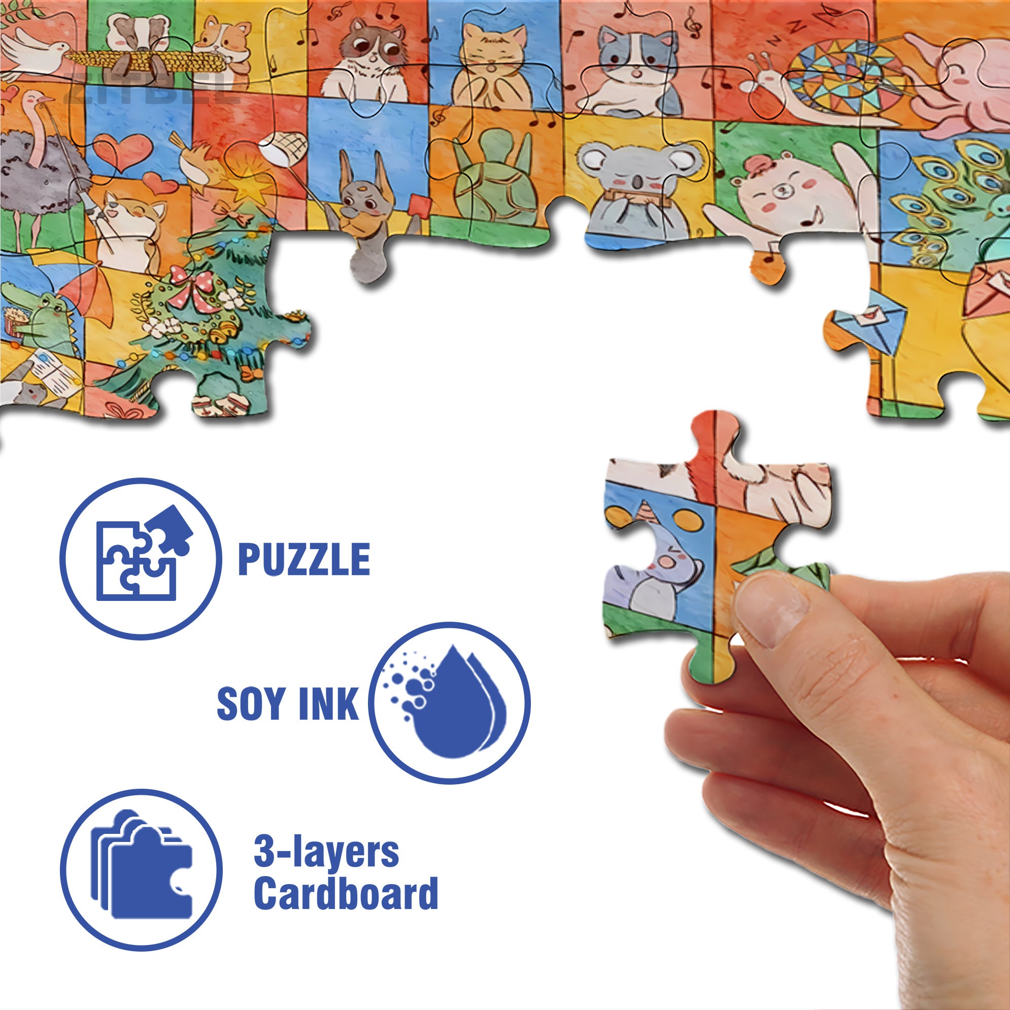 Animal Grid 500pcs/1000pcs Jigsaw Puzzle, Scratch-Resistant, Interactive Family Game & Brain-Boosting DIY Decor, Perfect for Halloween, Christmas & New Year Gifts, Family Puzzle Game