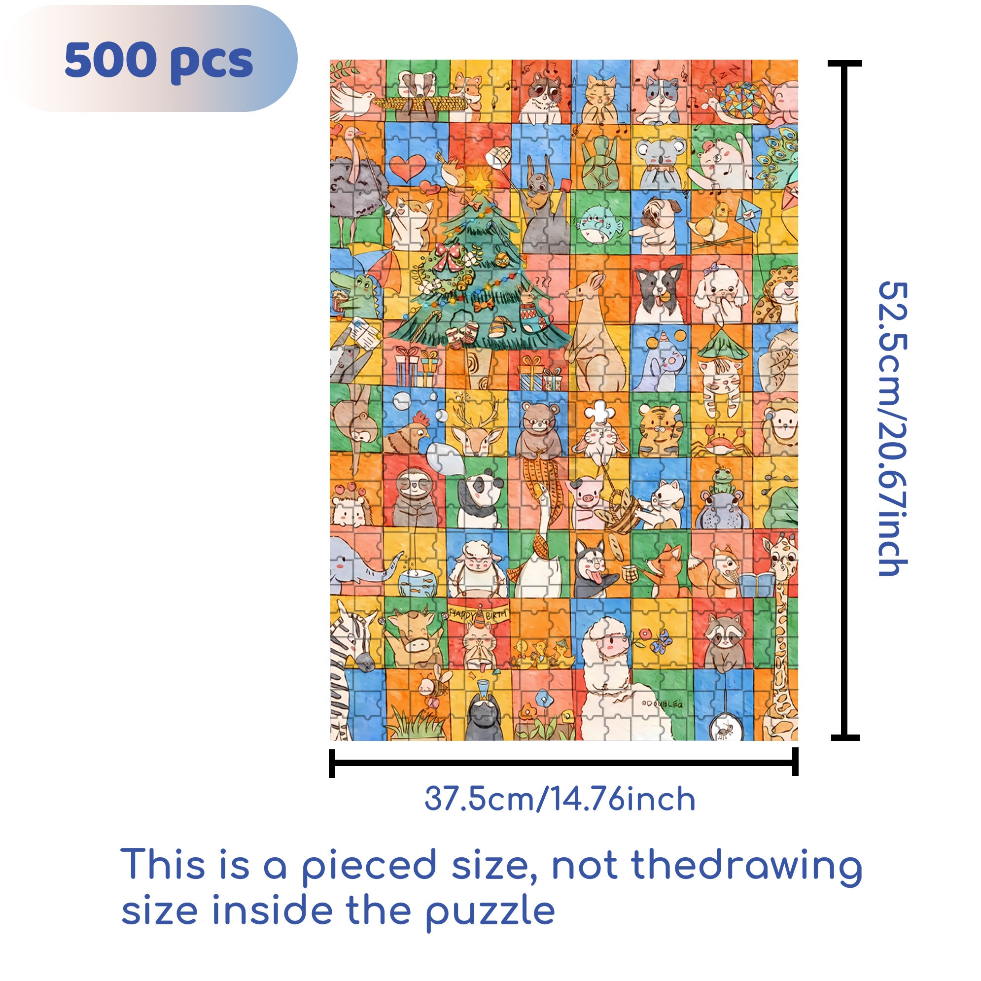 Animal Grid 500pcs/1000pcs Jigsaw Puzzle, Scratch-Resistant, Interactive Family Game & Brain-Boosting DIY Decor, Perfect for Halloween, Christmas & New Year Gifts, Family Puzzle Game