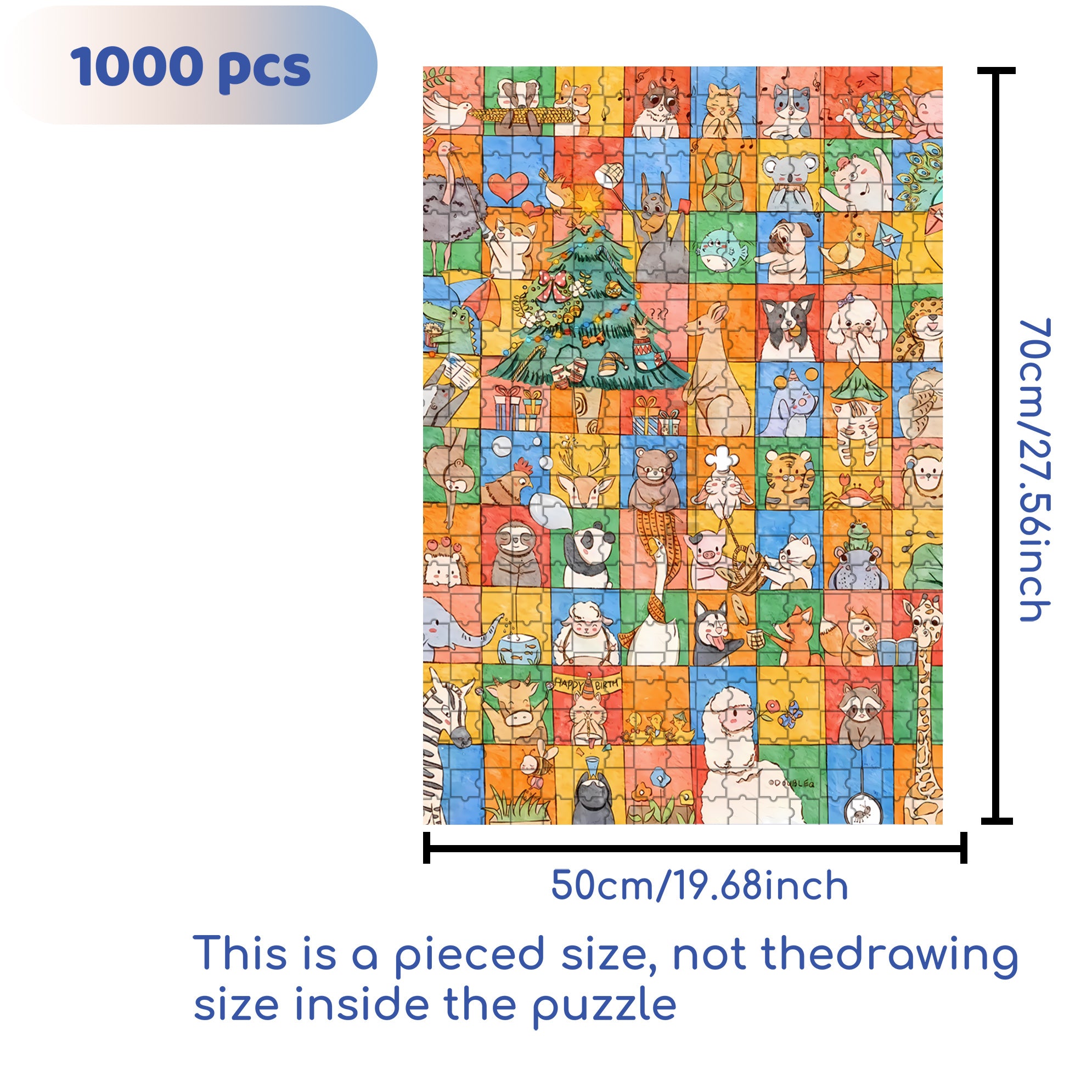 Animal Grid 500pcs/1000pcs Jigsaw Puzzle, Scratch-Resistant, Interactive Family Game & Brain-Boosting DIY Decor, Perfect for Halloween, Christmas & New Year Gifts, Family Puzzle Game