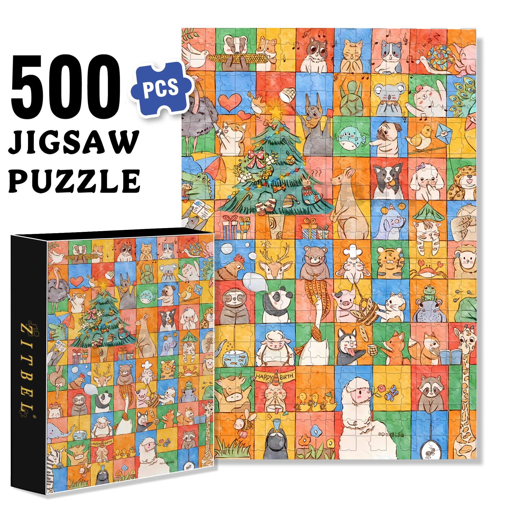 Animal Grid 500pcs/1000pcs Jigsaw Puzzle, Scratch-Resistant, Interactive Family Game & Brain-Boosting DIY Decor, Perfect for Halloween, Christmas & New Year Gifts, Family Puzzle Game