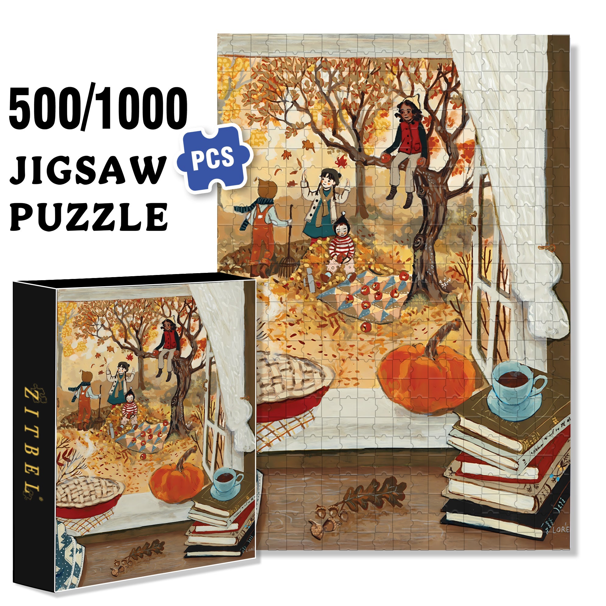 Autumn's Window 500pcs/1000pcs Jigsaw Puzzle, Scratch-Resistant, Interactive Family Game & Brain-Boosting DIY Decor, Perfect for Halloween, Christmas & New Year Gifts, Family Puzzle Game