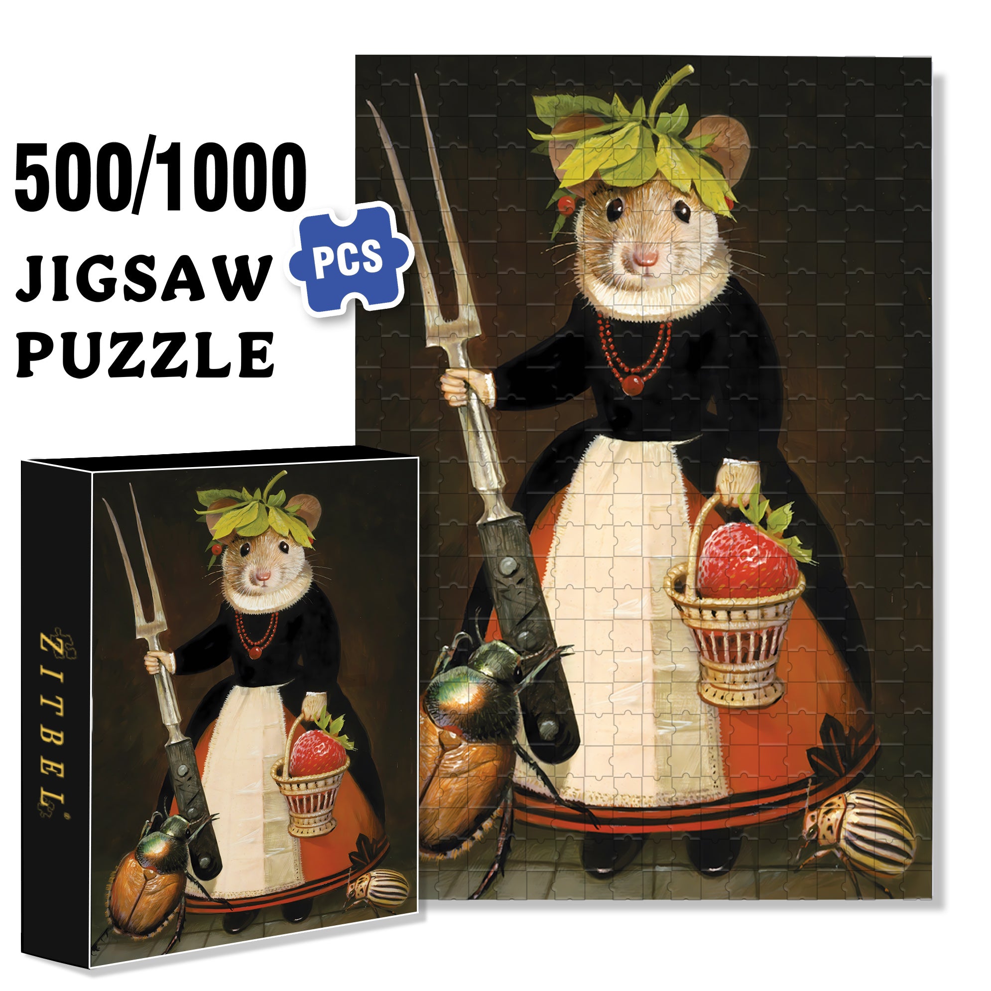 Berry Mary 500pcs/1000pcs Jigsaw Puzzle, Scratch-Resistant, Interactive Family Game & Brain-Boosting DIY Decor, Perfect for Halloween, Christmas & New Year Gifts, Family Puzzle Game