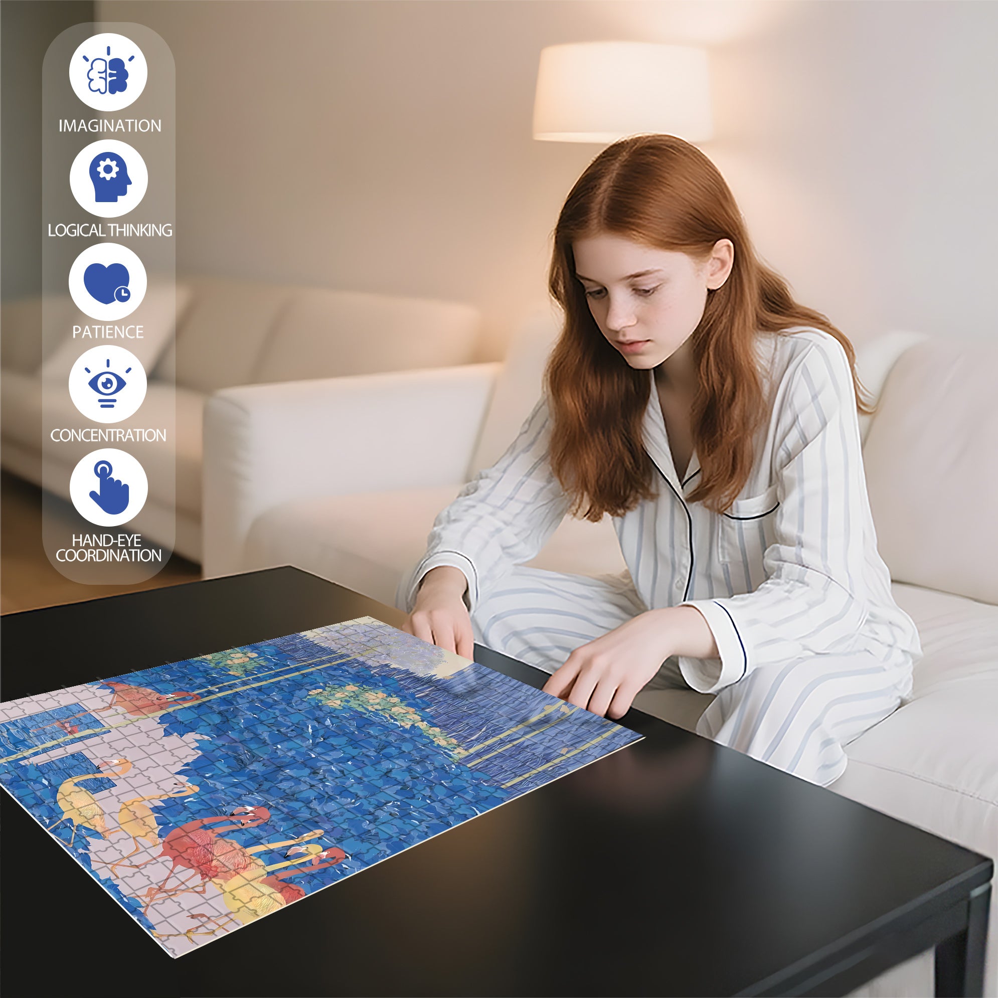Blue And Flamingo 500pcs/1000pcs Jigsaw Puzzle, Scratch-Resistant, Interactive Family Game & Brain-Boosting DIY Decor, Perfect for Halloween, Christmas & New Year Gifts, Family Puzzle Game