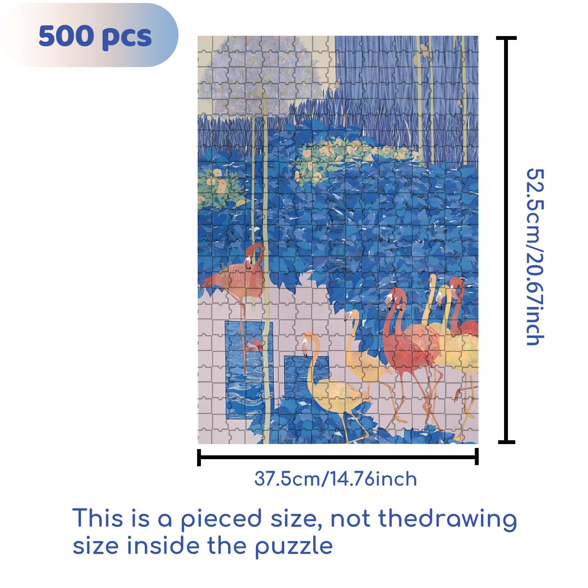 Blue And Flamingo 500pcs/1000pcs Jigsaw Puzzle, Scratch-Resistant, Interactive Family Game & Brain-Boosting DIY Decor, Perfect for Halloween, Christmas & New Year Gifts, Family Puzzle Game
