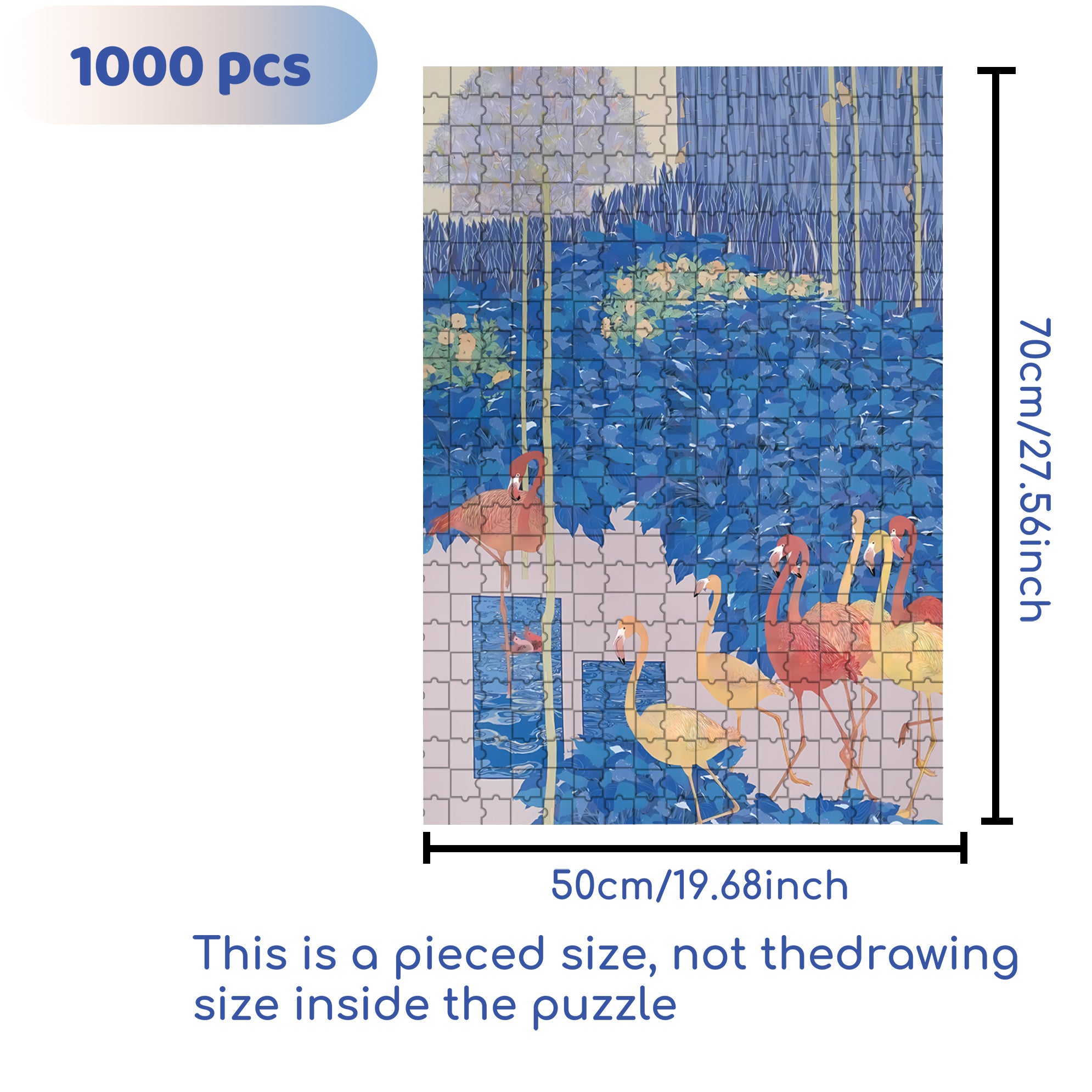 Blue And Flamingo 500pcs/1000pcs Jigsaw Puzzle, Scratch-Resistant, Interactive Family Game & Brain-Boosting DIY Decor, Perfect for Halloween, Christmas & New Year Gifts, Family Puzzle Game