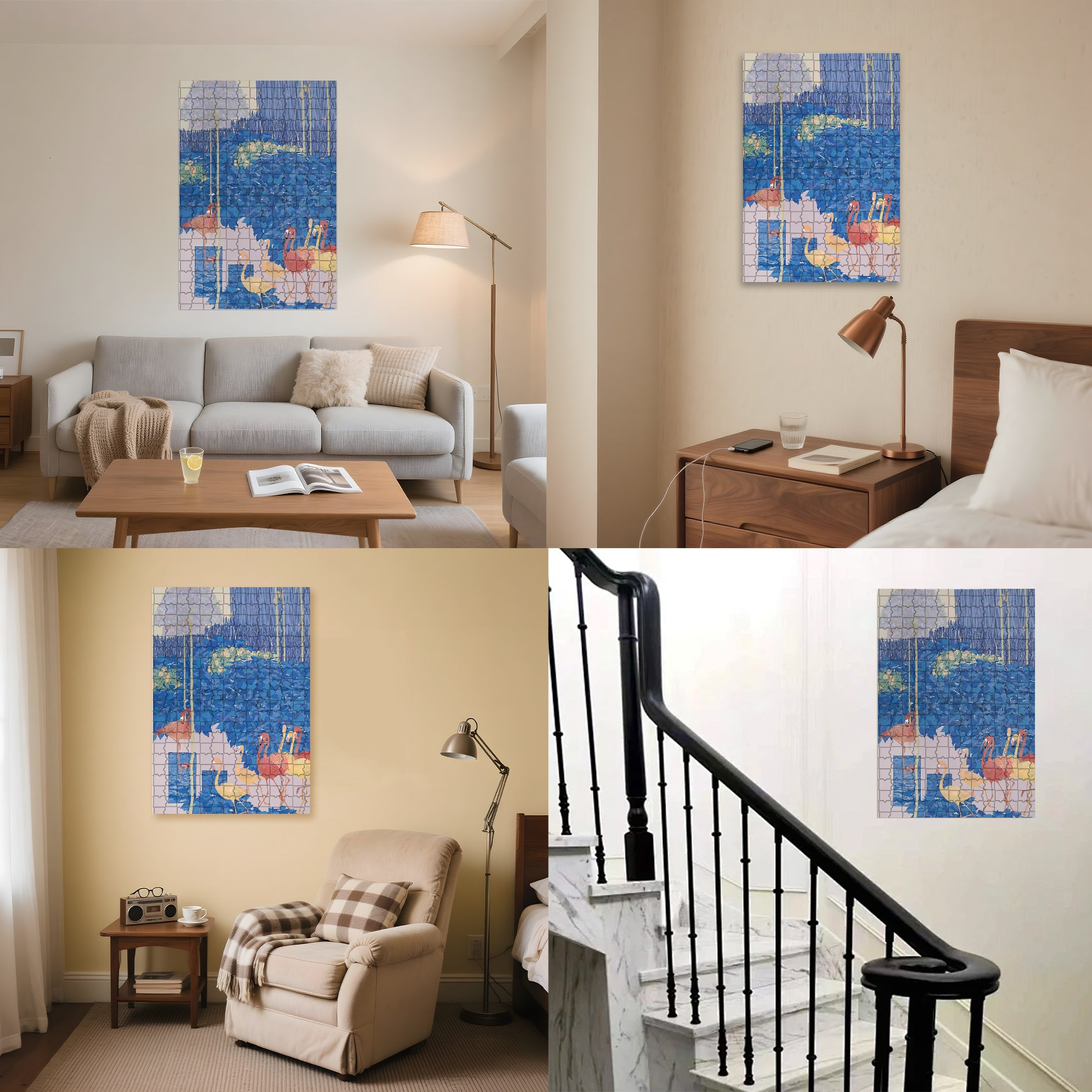 Blue And Flamingo 500pcs/1000pcs Jigsaw Puzzle, Scratch-Resistant, Interactive Family Game & Brain-Boosting DIY Decor, Perfect for Halloween, Christmas & New Year Gifts, Family Puzzle Game