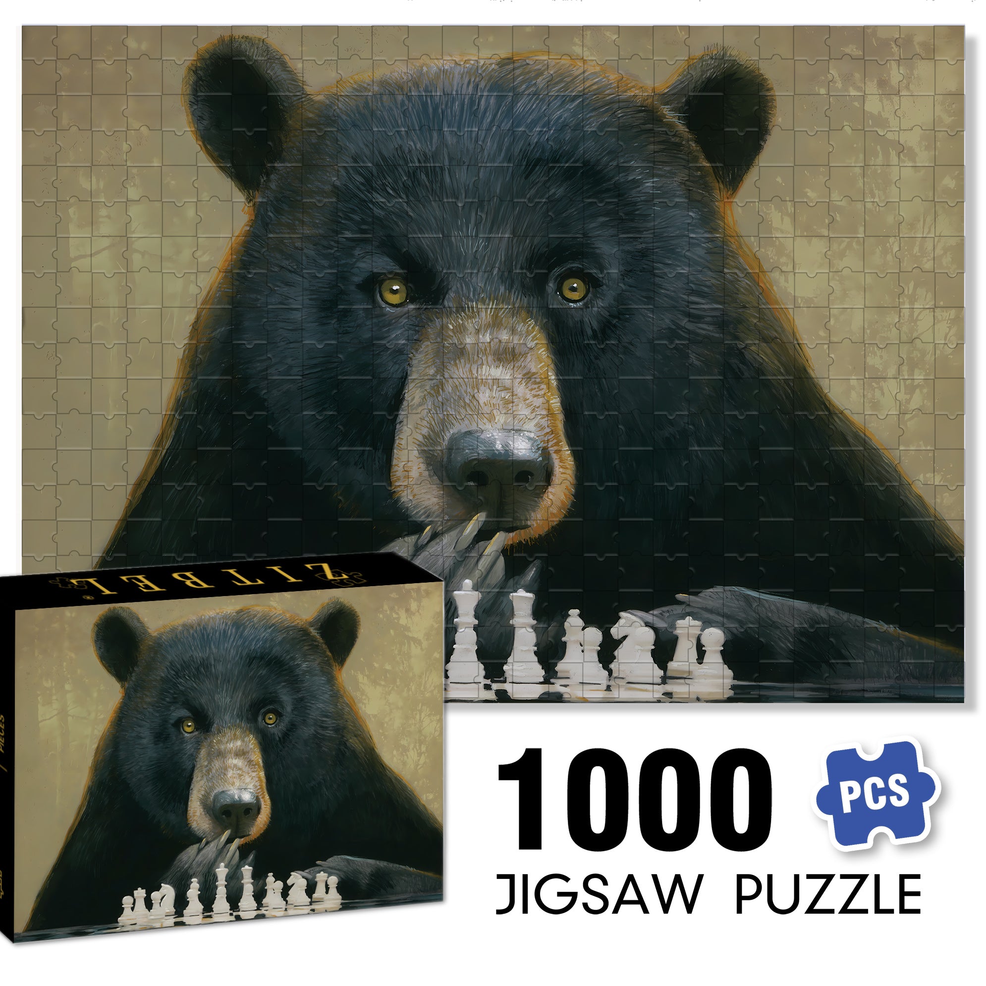 Chess Bear 500pcs/1000pcs Jigsaw Puzzle, Scratch-Resistant, Interactive Family Game & Brain-Boosting DIY Decor, Perfect for Halloween, Christmas & New Year Gifts, Family Puzzle Game