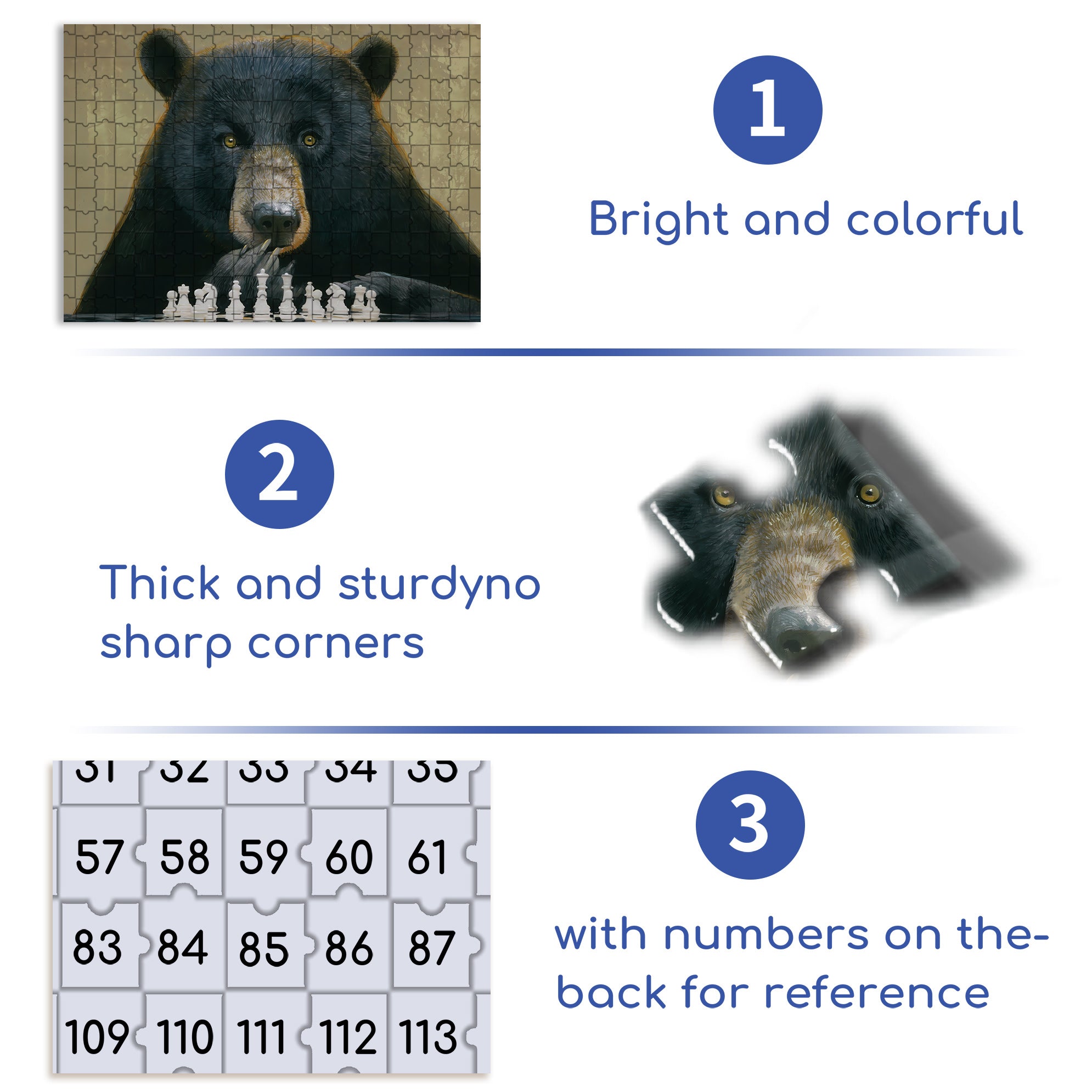 Chess Bear 500pcs/1000pcs Jigsaw Puzzle, Scratch-Resistant, Interactive Family Game & Brain-Boosting DIY Decor, Perfect for Halloween, Christmas & New Year Gifts, Family Puzzle Game