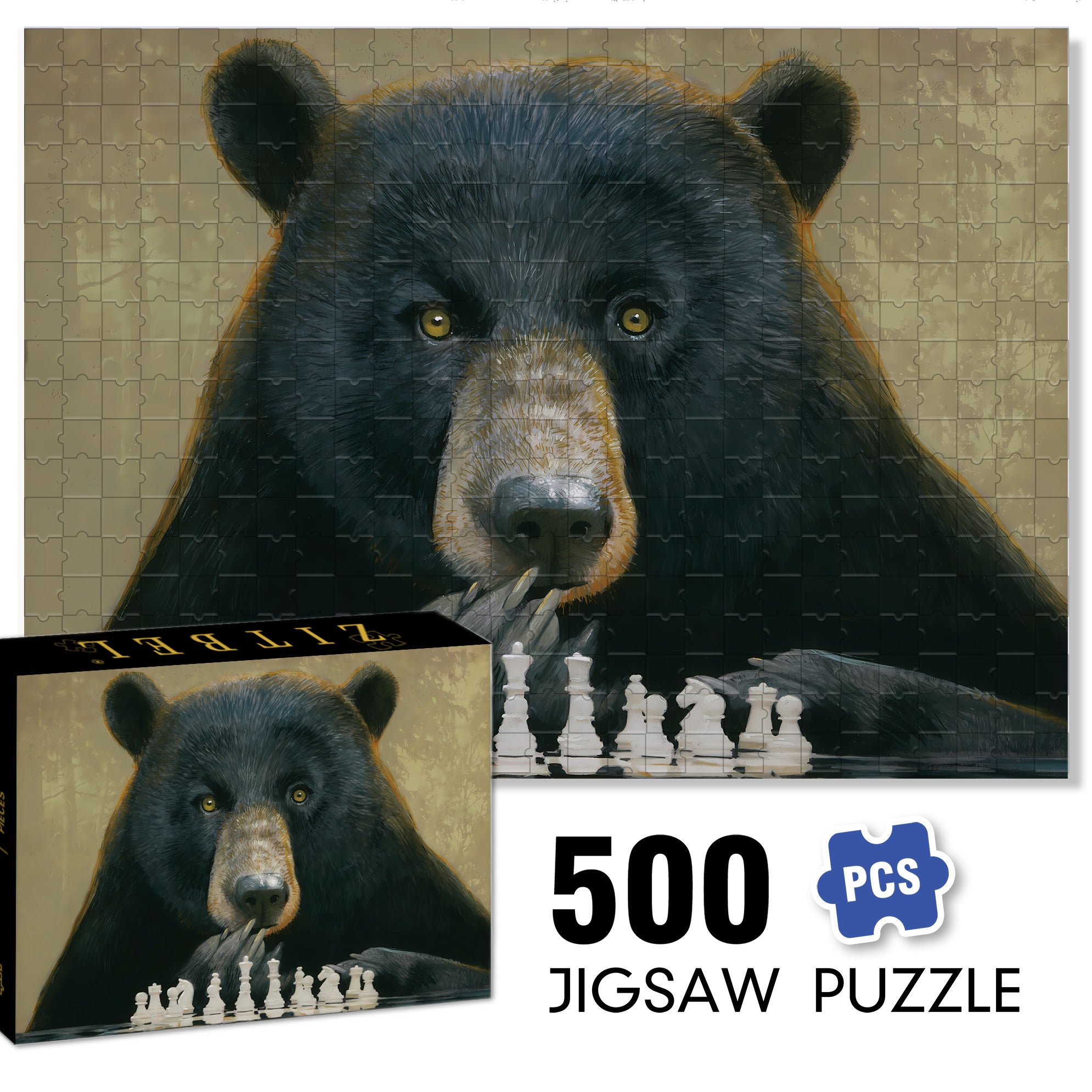 Chess Bear 500pcs/1000pcs Jigsaw Puzzle, Scratch-Resistant, Interactive Family Game & Brain-Boosting DIY Decor, Perfect for Halloween, Christmas & New Year Gifts, Family Puzzle Game