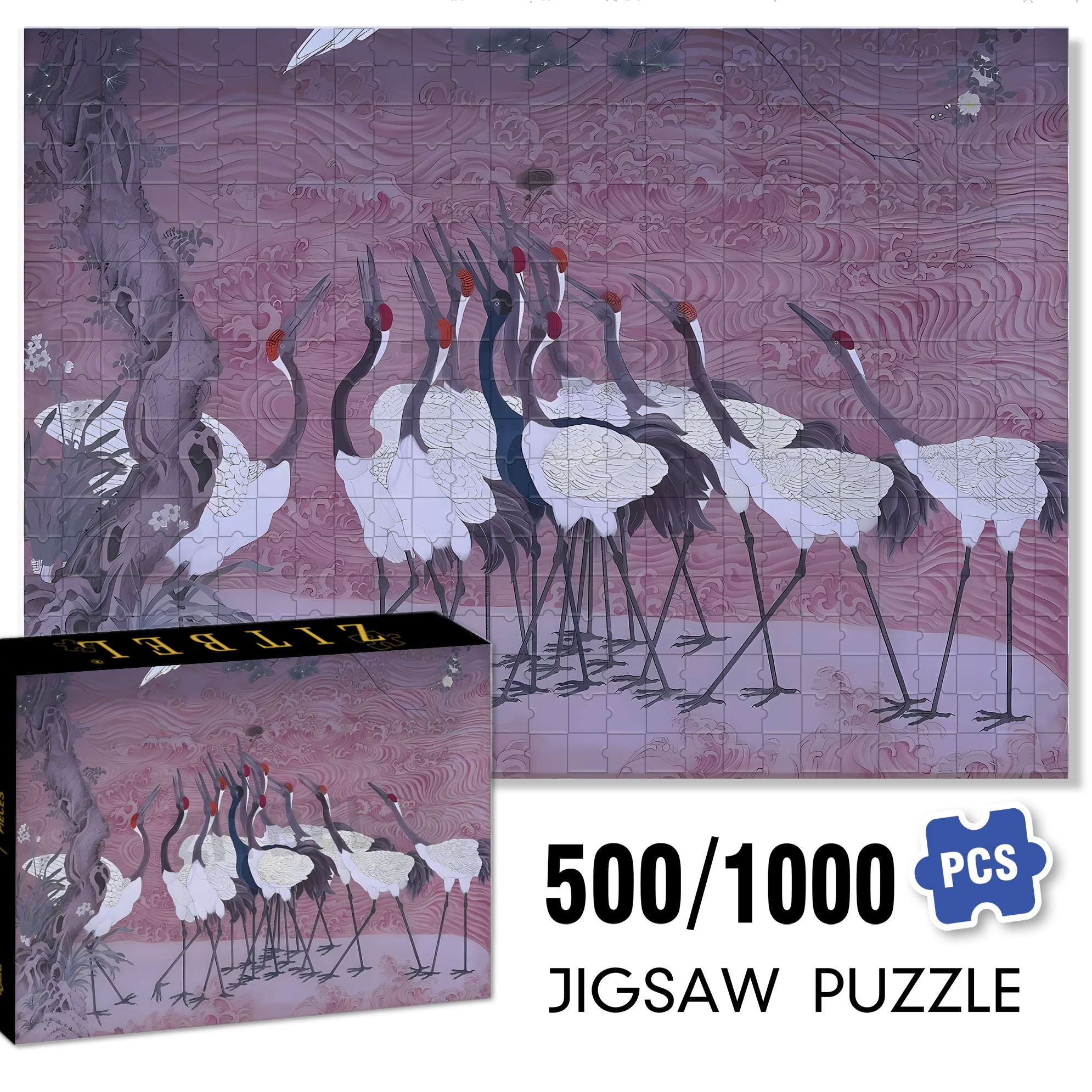 Dancing Cranes 500pcs/1000pcs Jigsaw Puzzle, Scratch-Resistant, Interactive Family Game & Brain-Boosting DIY Decor, Perfect for Halloween, Christmas & New Year Gifts, Family Puzzle Game