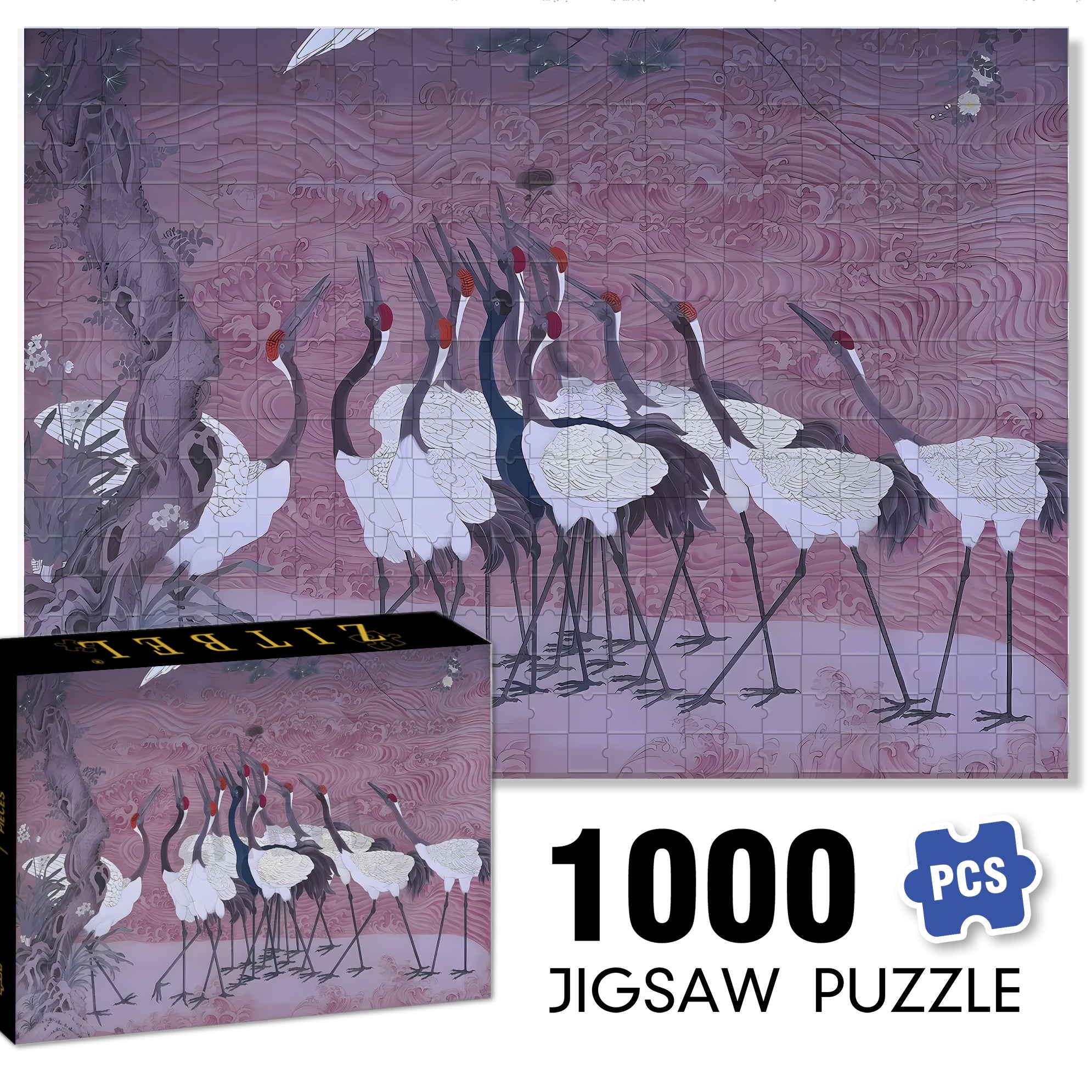 Dancing Cranes 500pcs/1000pcs Jigsaw Puzzle, Scratch-Resistant, Interactive Family Game & Brain-Boosting DIY Decor, Perfect for Halloween, Christmas & New Year Gifts, Family Puzzle Game