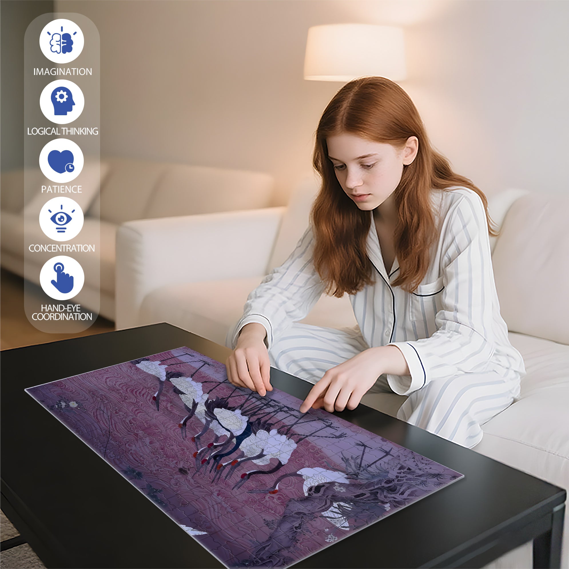 Dancing Cranes 500pcs/1000pcs Jigsaw Puzzle, Scratch-Resistant, Interactive Family Game & Brain-Boosting DIY Decor, Perfect for Halloween, Christmas & New Year Gifts, Family Puzzle Game