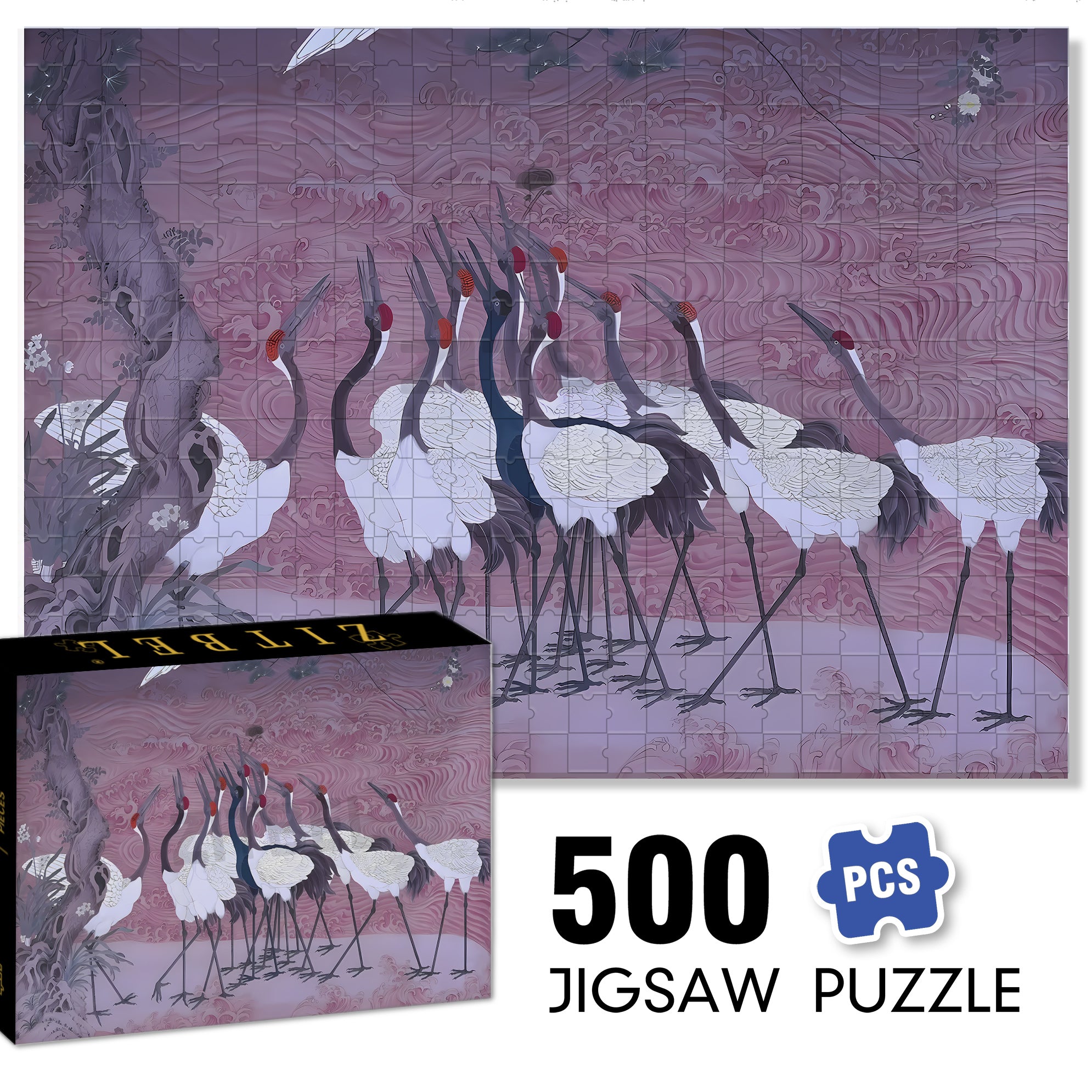 Dancing Cranes 500pcs/1000pcs Jigsaw Puzzle, Scratch-Resistant, Interactive Family Game & Brain-Boosting DIY Decor, Perfect for Halloween, Christmas & New Year Gifts, Family Puzzle Game