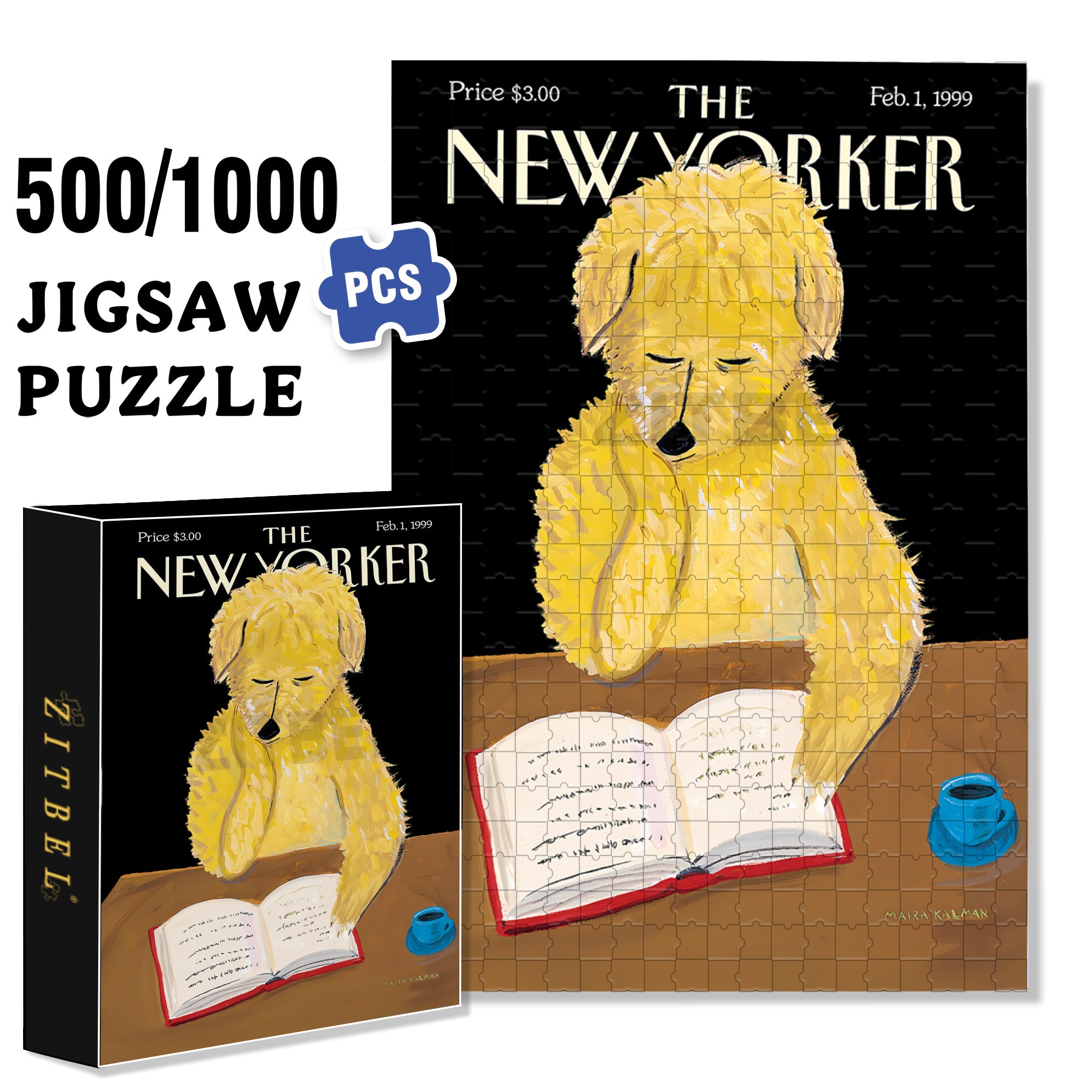 Dog Reads Book 500pcs/1000pcs Jigsaw Puzzle, Scratch-Resistant, Interactive Family Game & Brain-Boosting DIY Decor, Perfect for Halloween, Christmas & New Year Gifts, Family Puzzle Game