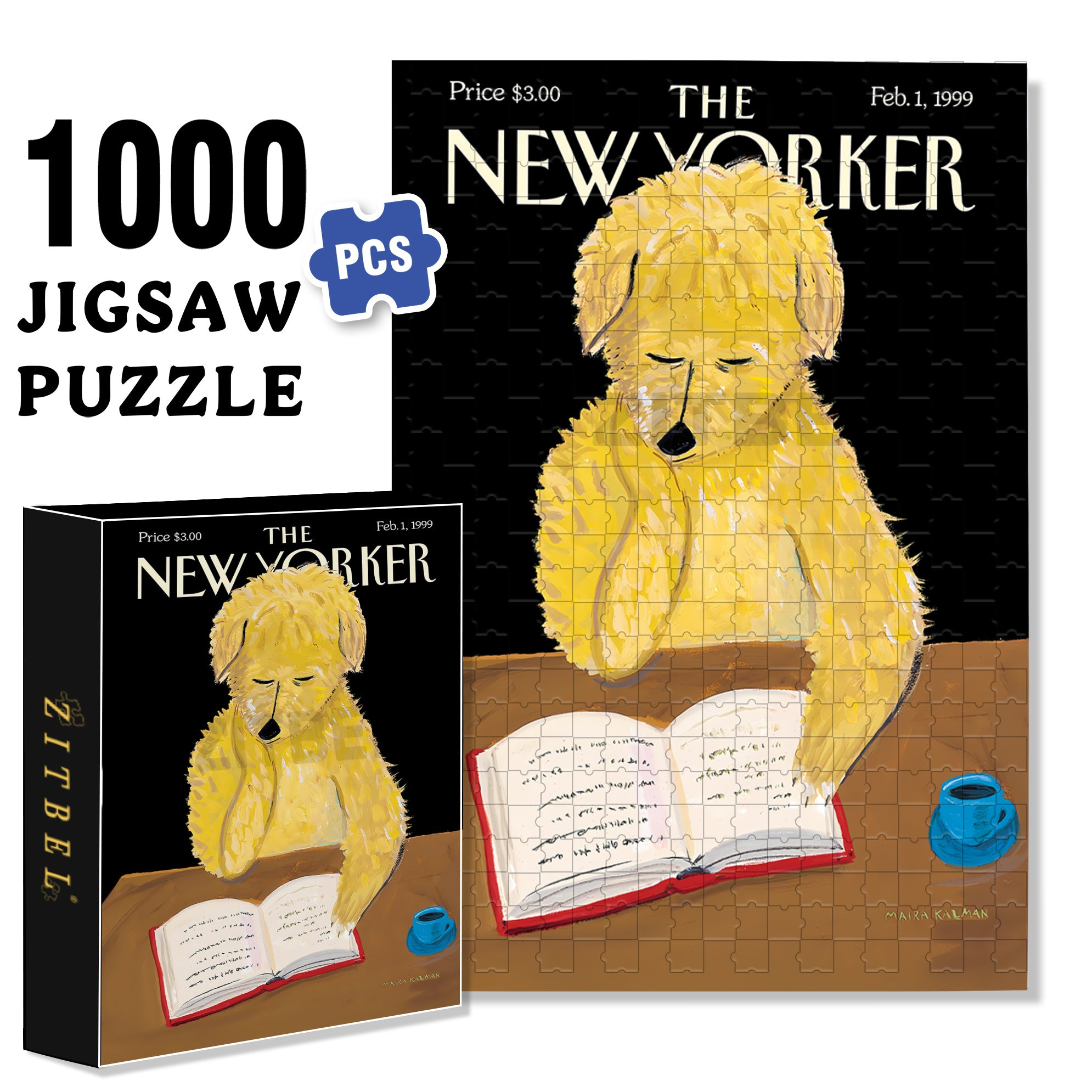 Dog Reads Book 500pcs/1000pcs Jigsaw Puzzle, Scratch-Resistant, Interactive Family Game & Brain-Boosting DIY Decor, Perfect for Halloween, Christmas & New Year Gifts, Family Puzzle Game