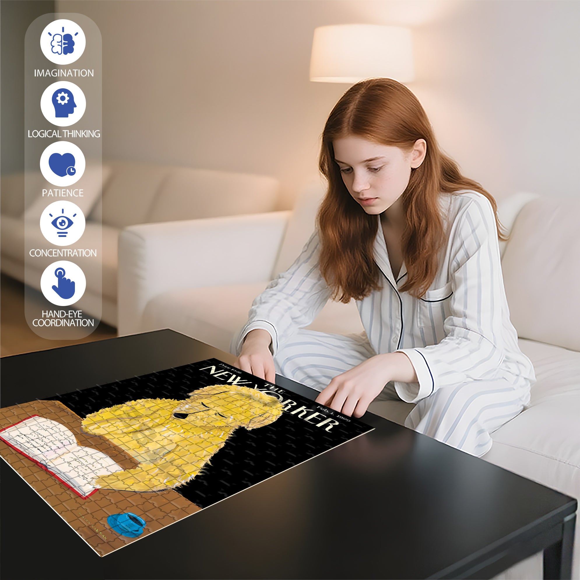 Dog Reads Book 500pcs/1000pcs Jigsaw Puzzle, Scratch-Resistant, Interactive Family Game & Brain-Boosting DIY Decor, Perfect for Halloween, Christmas & New Year Gifts, Family Puzzle Game