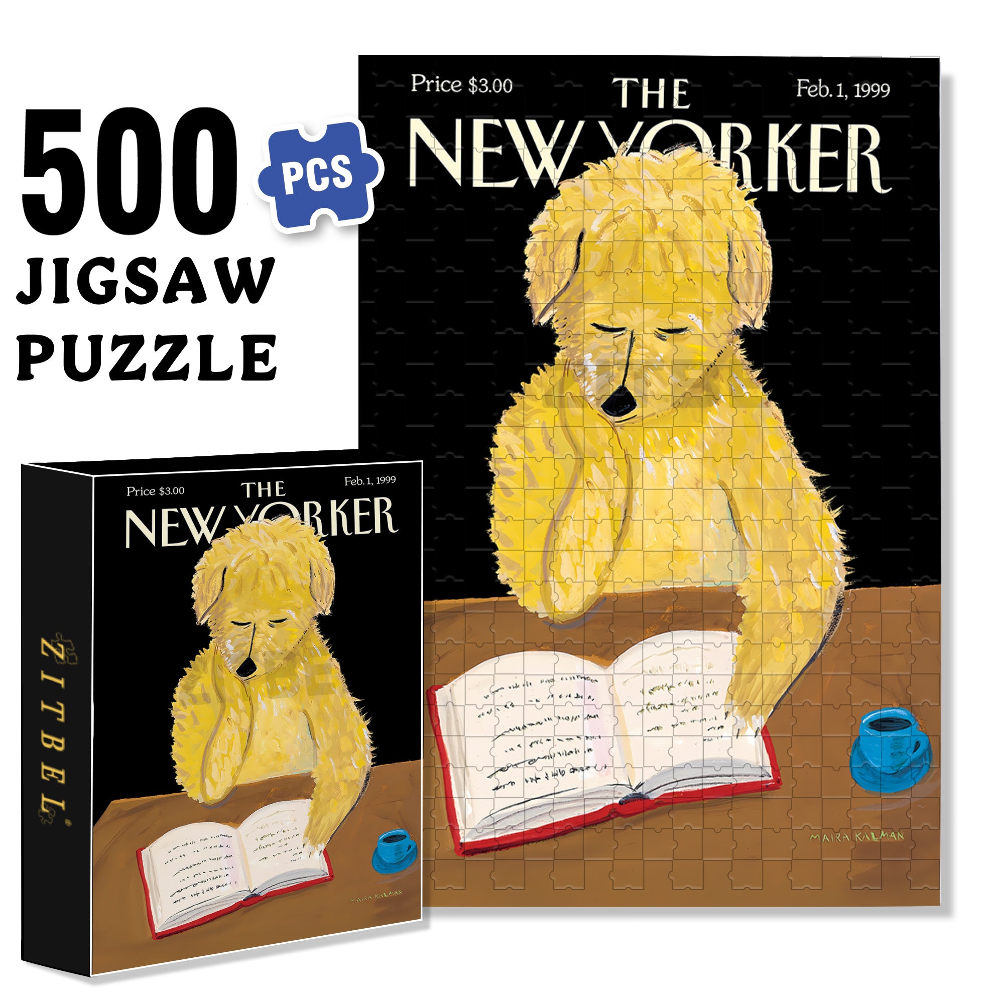 Dog Reads Book 500pcs/1000pcs Jigsaw Puzzle, Scratch-Resistant, Interactive Family Game & Brain-Boosting DIY Decor, Perfect for Halloween, Christmas & New Year Gifts, Family Puzzle Game