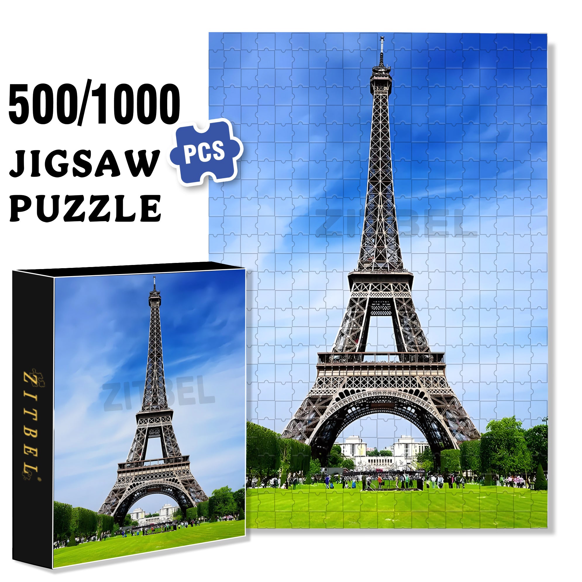 Eiffel Tower in Paris 500pcs/1000pcs Jigsaw Puzzle, Scratch-Resistant, Interactive Family Game & Brain-Boosting DIY Decor, Perfect for Halloween, Christmas & New Year Gifts, Family Puzzle Game