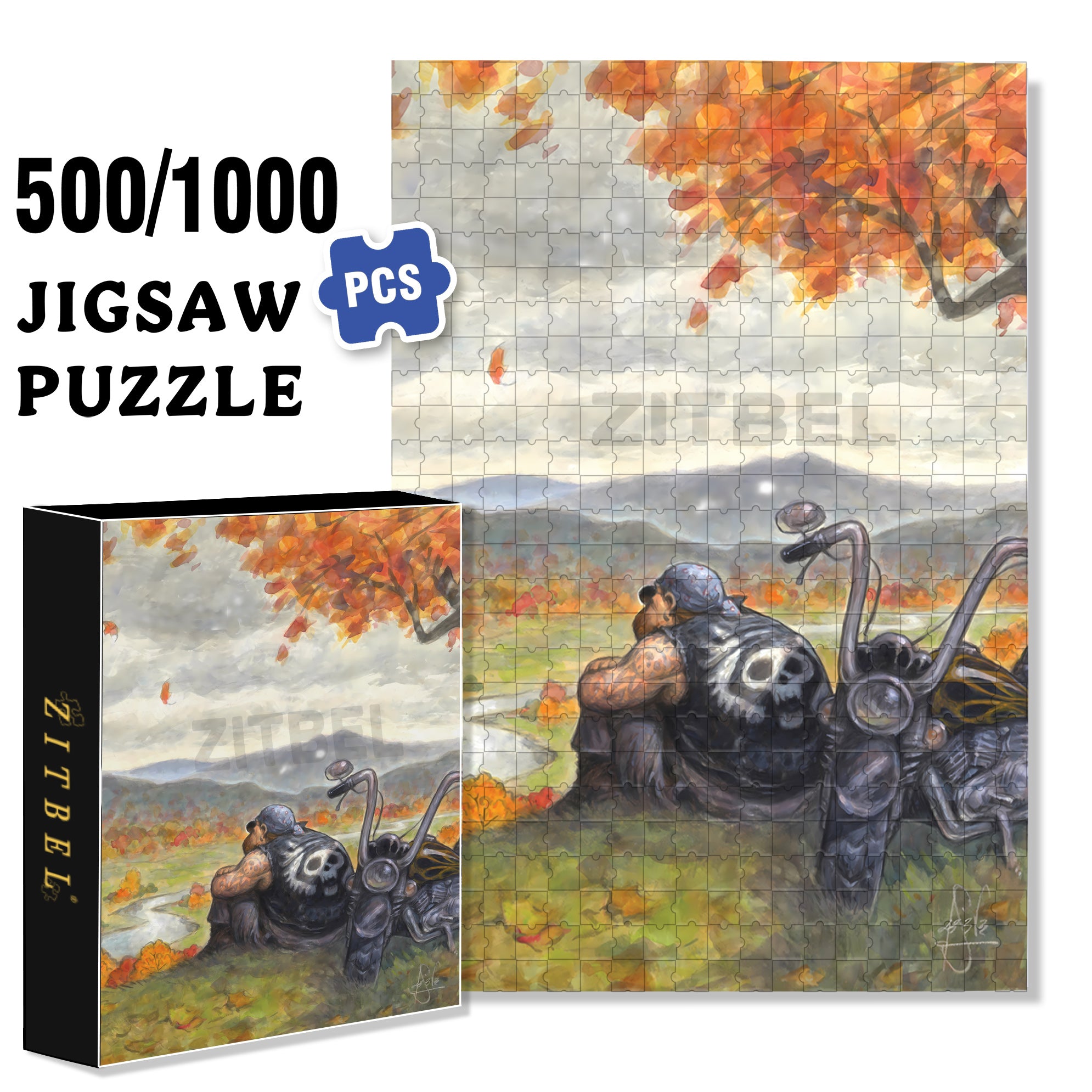 Fall and Ange 500pcs/1000pcs Jigsaw Puzzle, Scratch-Resistant, Interactive Family Game & Brain-Boosting DIY Decor, Perfect for Halloween, Christmas & New Year Gifts, Family Puzzle Game
