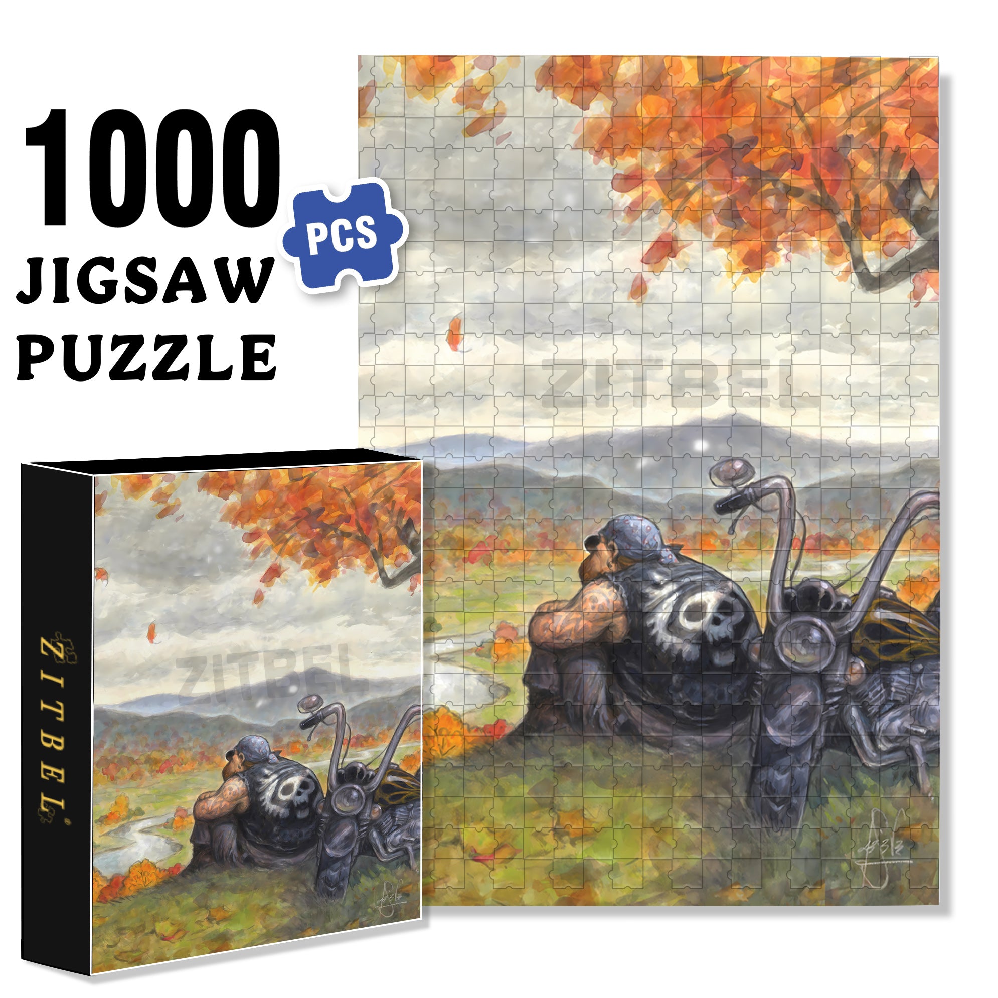 Fall and Ange 500pcs/1000pcs Jigsaw Puzzle, Scratch-Resistant, Interactive Family Game & Brain-Boosting DIY Decor, Perfect for Halloween, Christmas & New Year Gifts, Family Puzzle Game