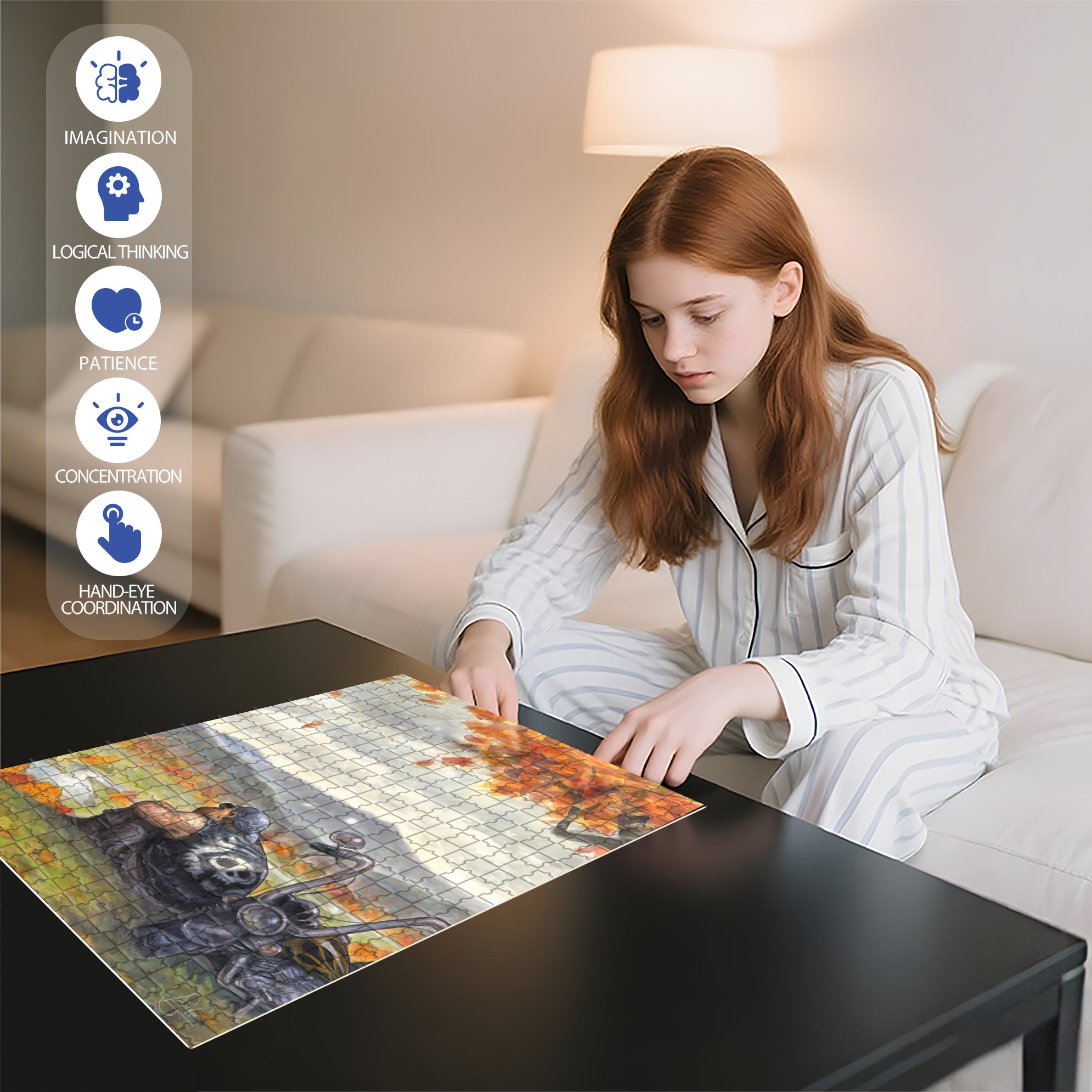 Fall and Ange 500pcs/1000pcs Jigsaw Puzzle, Scratch-Resistant, Interactive Family Game & Brain-Boosting DIY Decor, Perfect for Halloween, Christmas & New Year Gifts, Family Puzzle Game