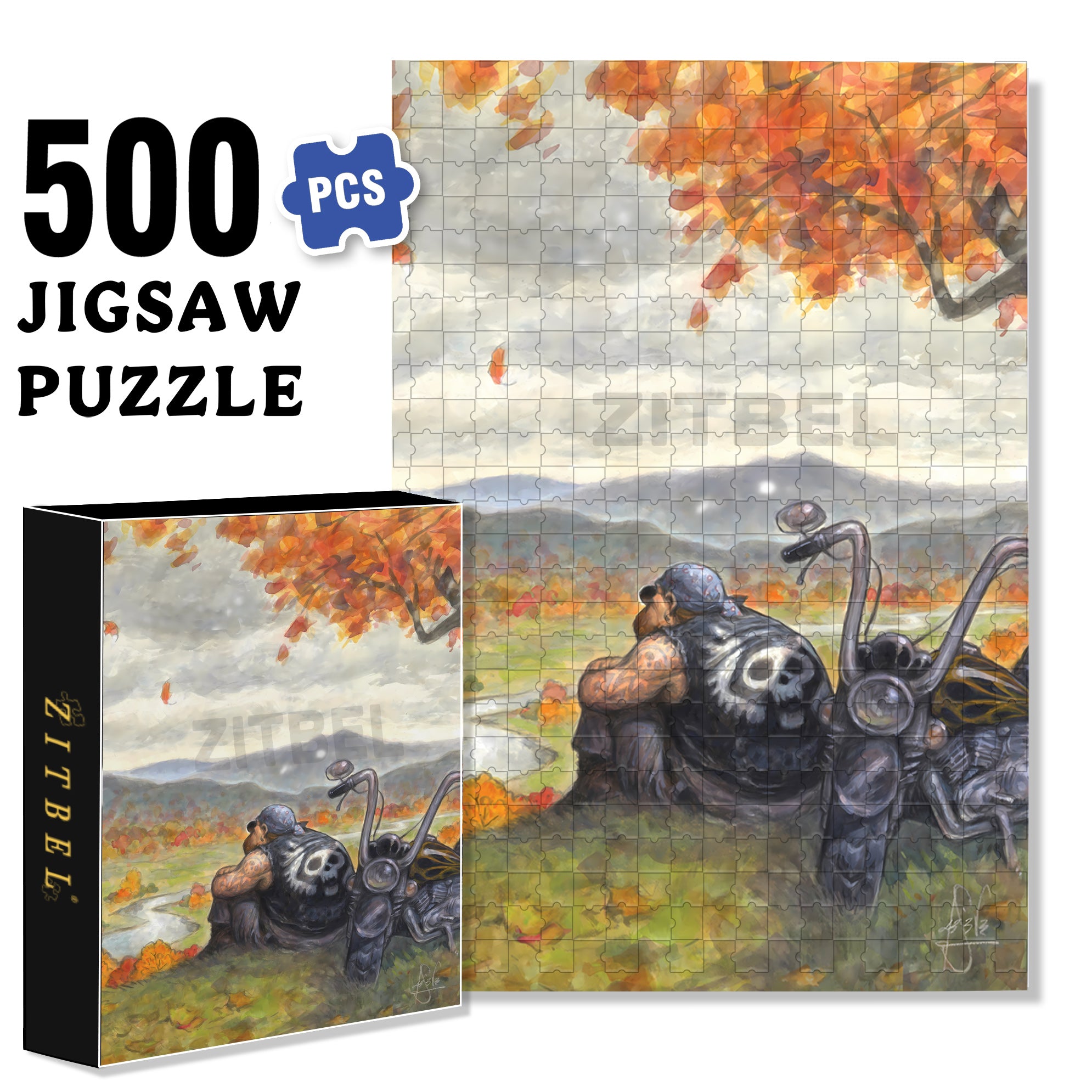 Fall and Ange 500pcs/1000pcs Jigsaw Puzzle, Scratch-Resistant, Interactive Family Game & Brain-Boosting DIY Decor, Perfect for Halloween, Christmas & New Year Gifts, Family Puzzle Game