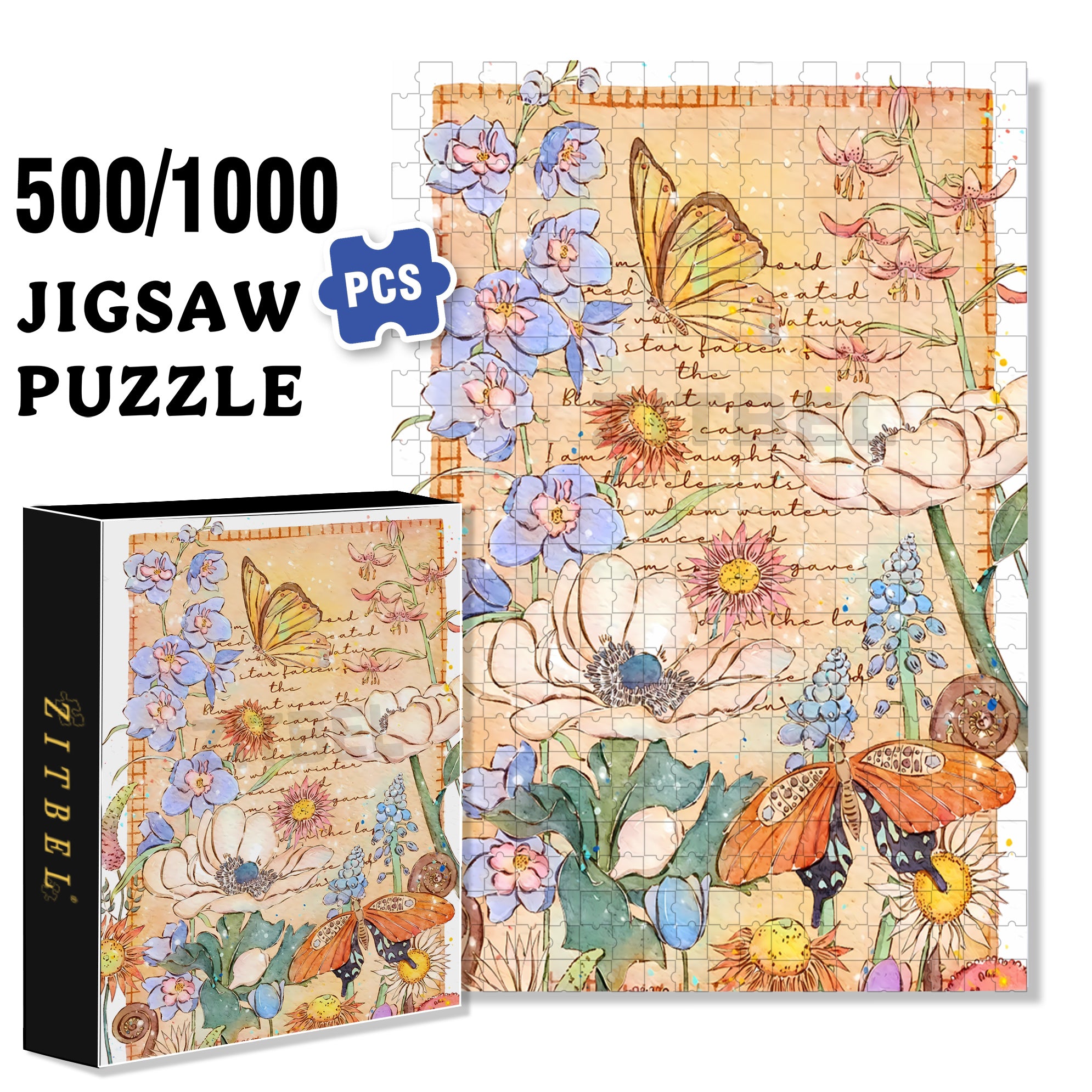 Floral Stationery 500pcs/1000pcs Jigsaw Puzzle, Scratch-Resistant, Interactive Family Game & Brain-Boosting DIY Decor, Perfect for Halloween, Christmas & New Year Gifts, Family Puzzle Game