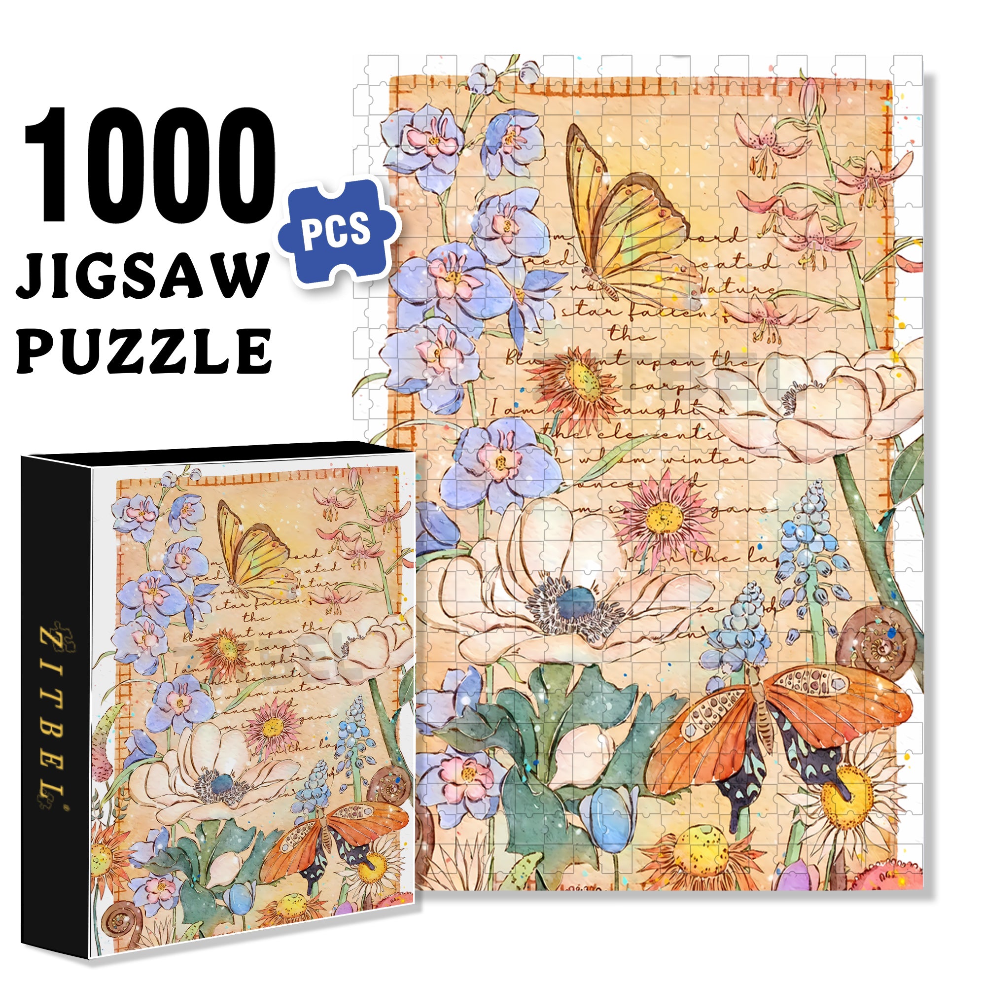 Floral Stationery 500pcs/1000pcs Jigsaw Puzzle, Scratch-Resistant, Interactive Family Game & Brain-Boosting DIY Decor, Perfect for Halloween, Christmas & New Year Gifts, Family Puzzle Game
