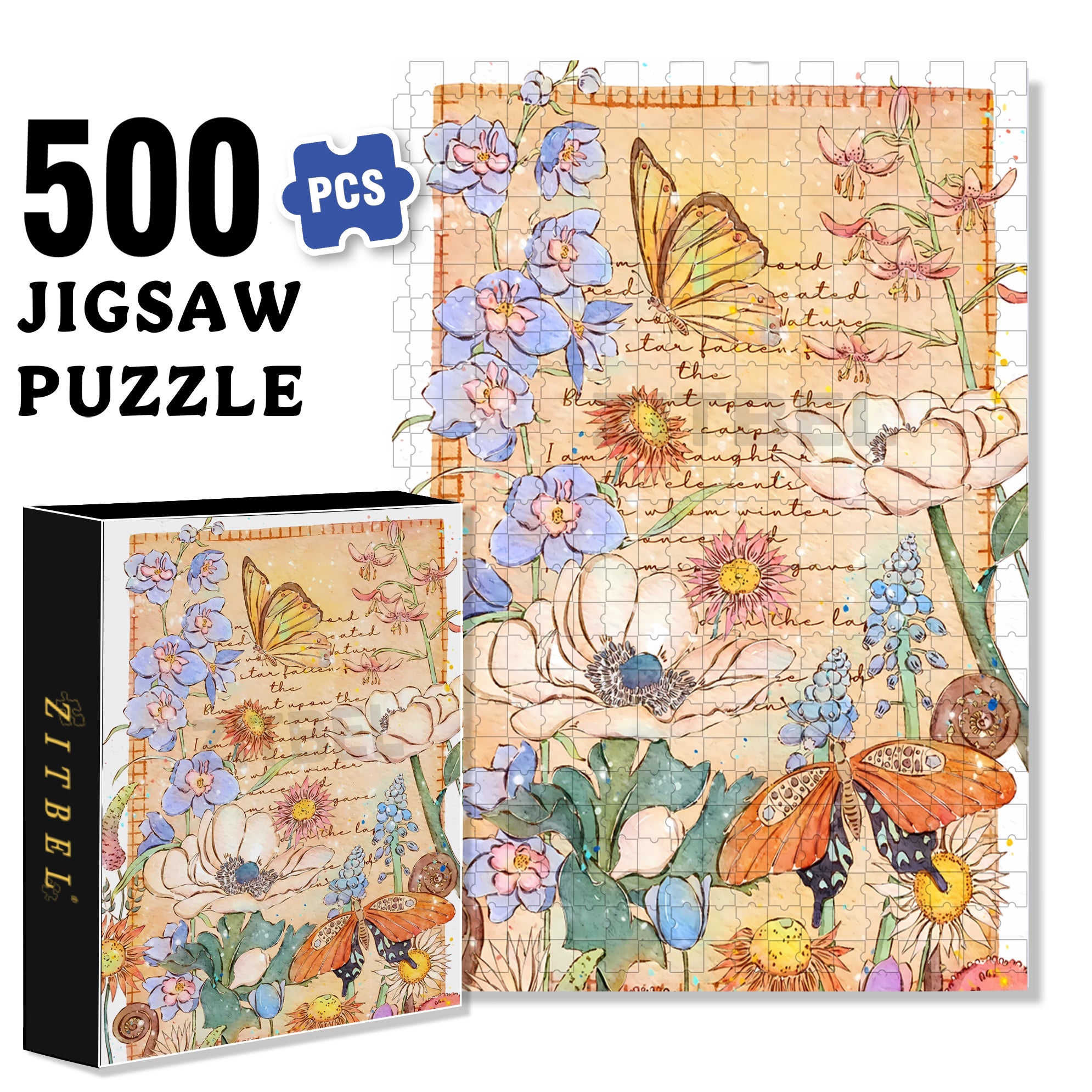 Floral Stationery 500pcs/1000pcs Jigsaw Puzzle, Scratch-Resistant, Interactive Family Game & Brain-Boosting DIY Decor, Perfect for Halloween, Christmas & New Year Gifts, Family Puzzle Game