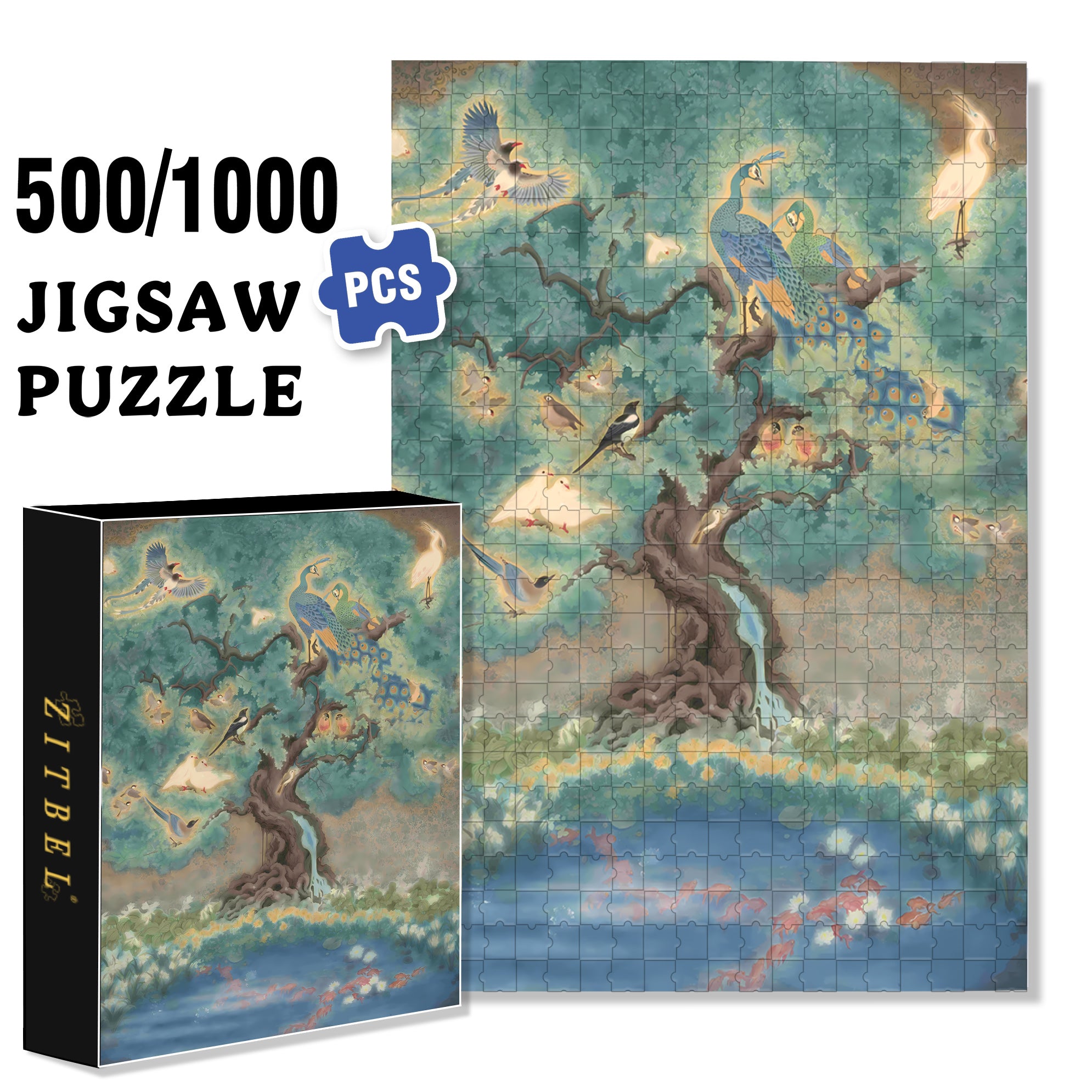 Glowing Bird 500pcs/1000pcs Jigsaw Puzzle, Scratch-Resistant, Interactive Family Game & Brain-Boosting DIY Decor, Perfect for Halloween, Christmas & New Year Gifts, Family Puzzle Game