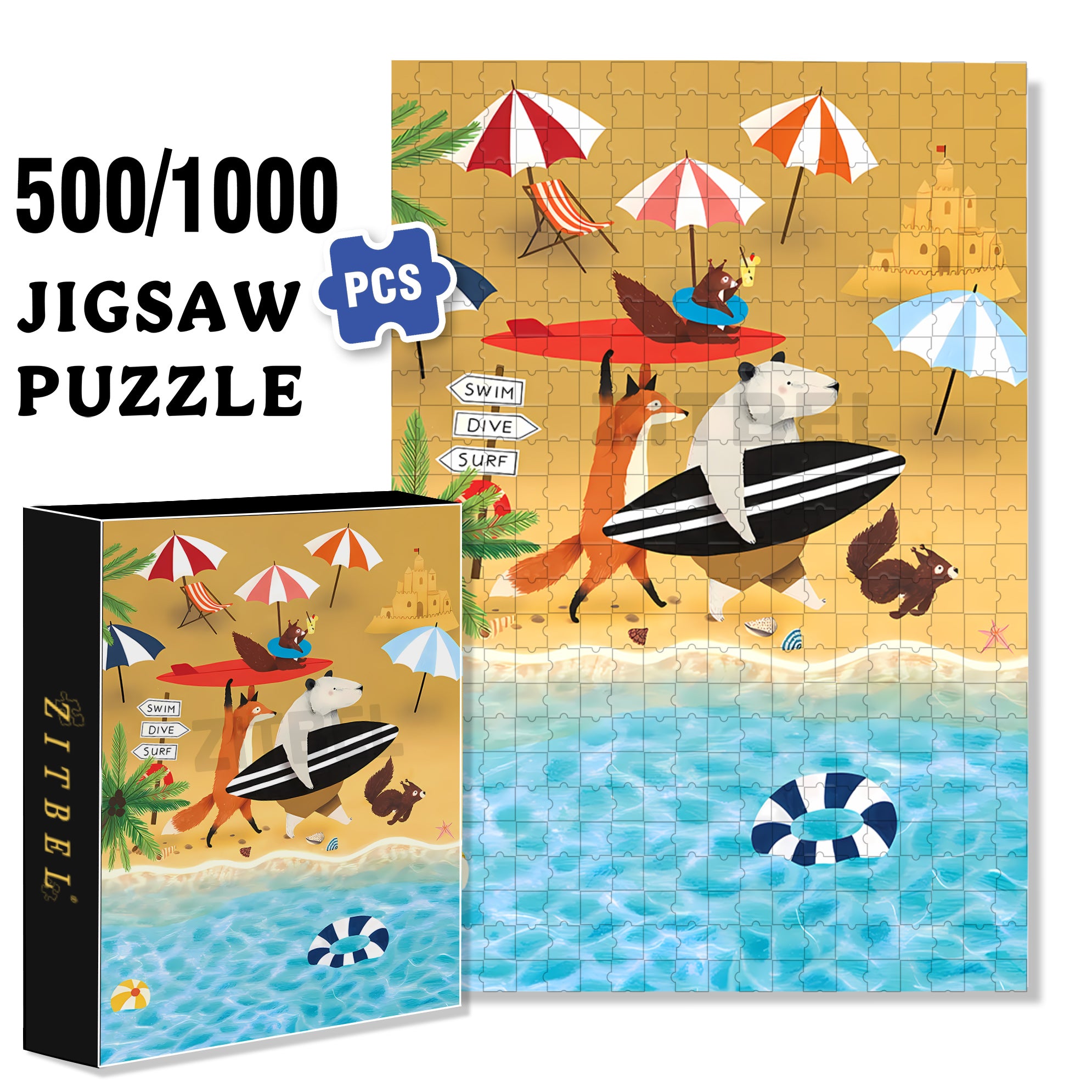Like Surfing 500pcs/1000pcs Jigsaw Puzzle, Scratch-Resistant, Interactive Family Game & Brain-Boosting DIY Decor, Perfect for Halloween, Christmas & New Year Gifts, Family Puzzle Game