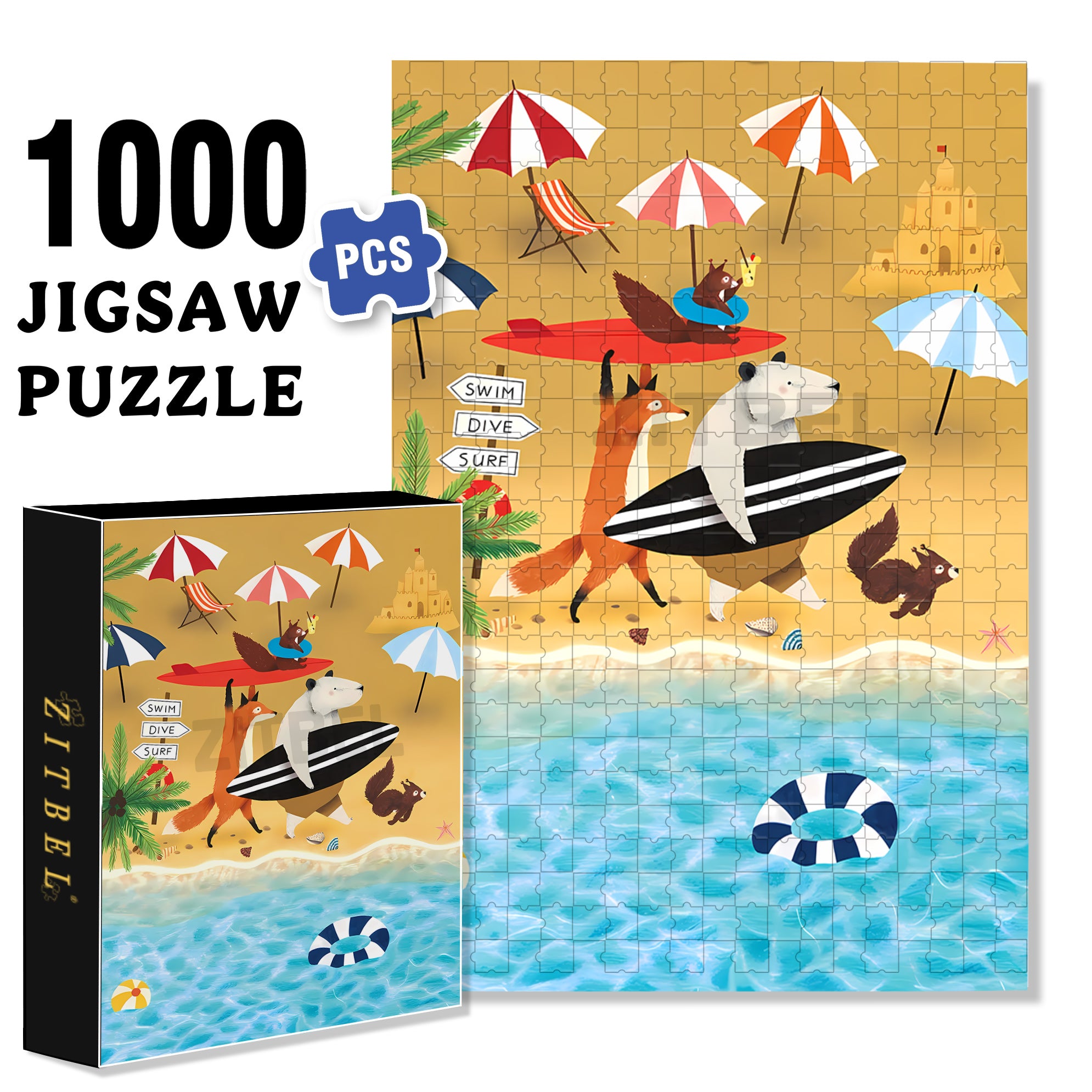 Like Surfing 500pcs/1000pcs Jigsaw Puzzle, Scratch-Resistant, Interactive Family Game & Brain-Boosting DIY Decor, Perfect for Halloween, Christmas & New Year Gifts, Family Puzzle Game