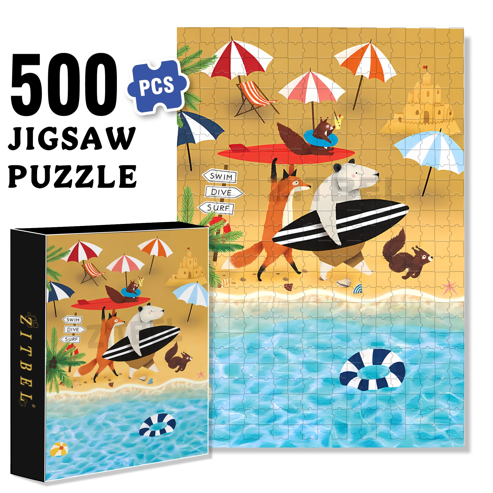 Like Surfing 500pcs/1000pcs Jigsaw Puzzle, Scratch-Resistant, Interactive Family Game & Brain-Boosting DIY Decor, Perfect for Halloween, Christmas & New Year Gifts, Family Puzzle Game