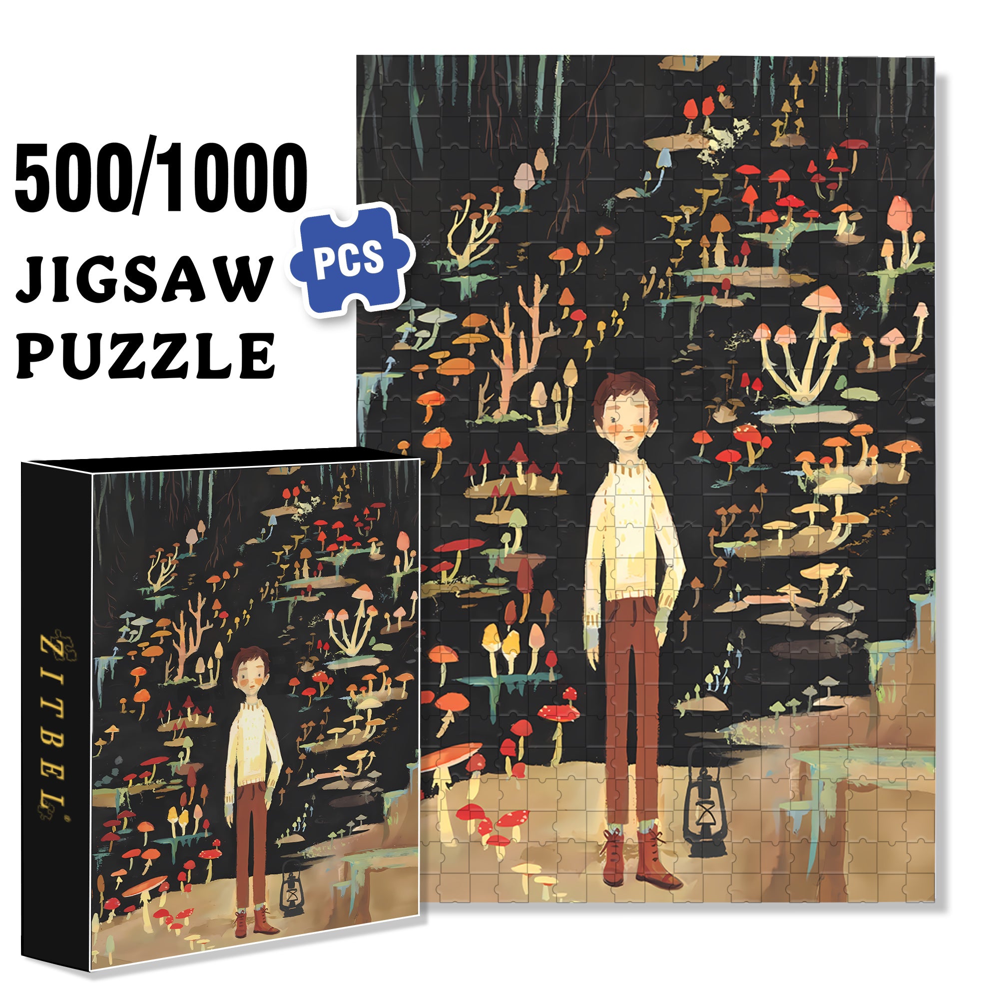 Mushroom Boy 500pcs/1000pcs Jigsaw Puzzle, Scratch-Resistant, Interactive Family Game & Brain-Boosting DIY Decor, Perfect for Halloween, Christmas & New Year Gifts, Family Puzzle Game